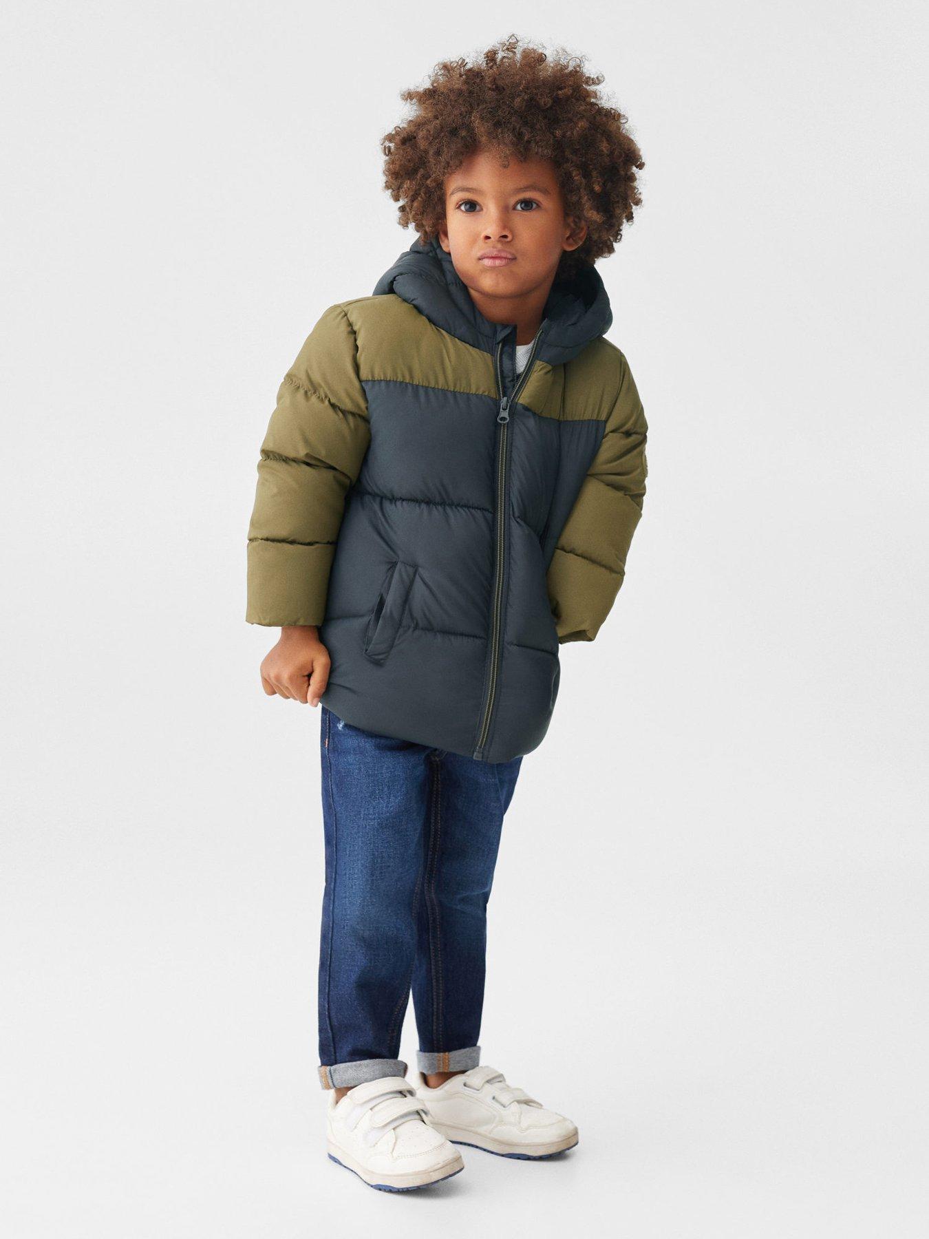 Mango Younger Boys Colour Block Padded Coat Black littlewoods