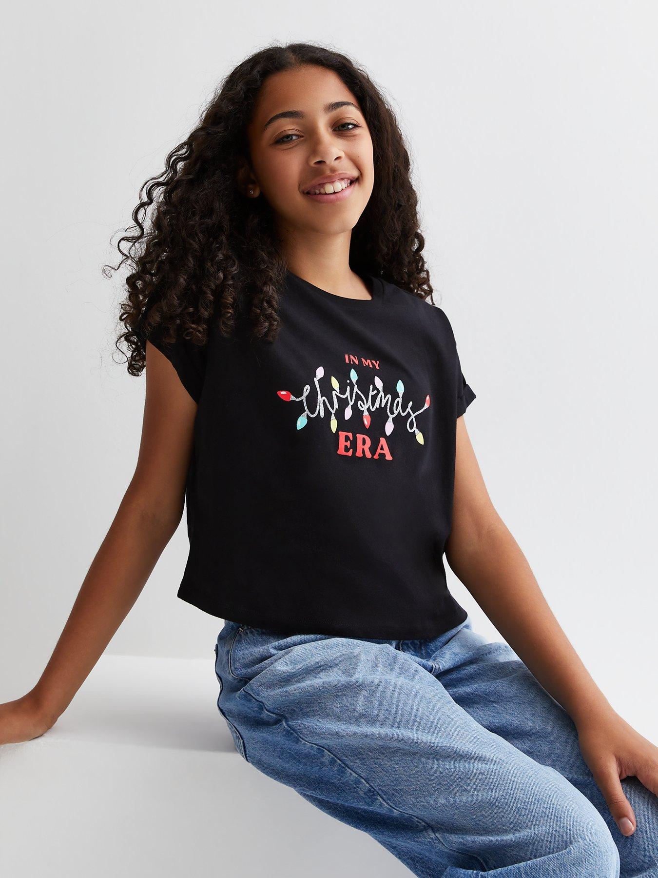 New Look 915 Girls Black Cotton In My Christmas Era Logo T Shirt littlewoods