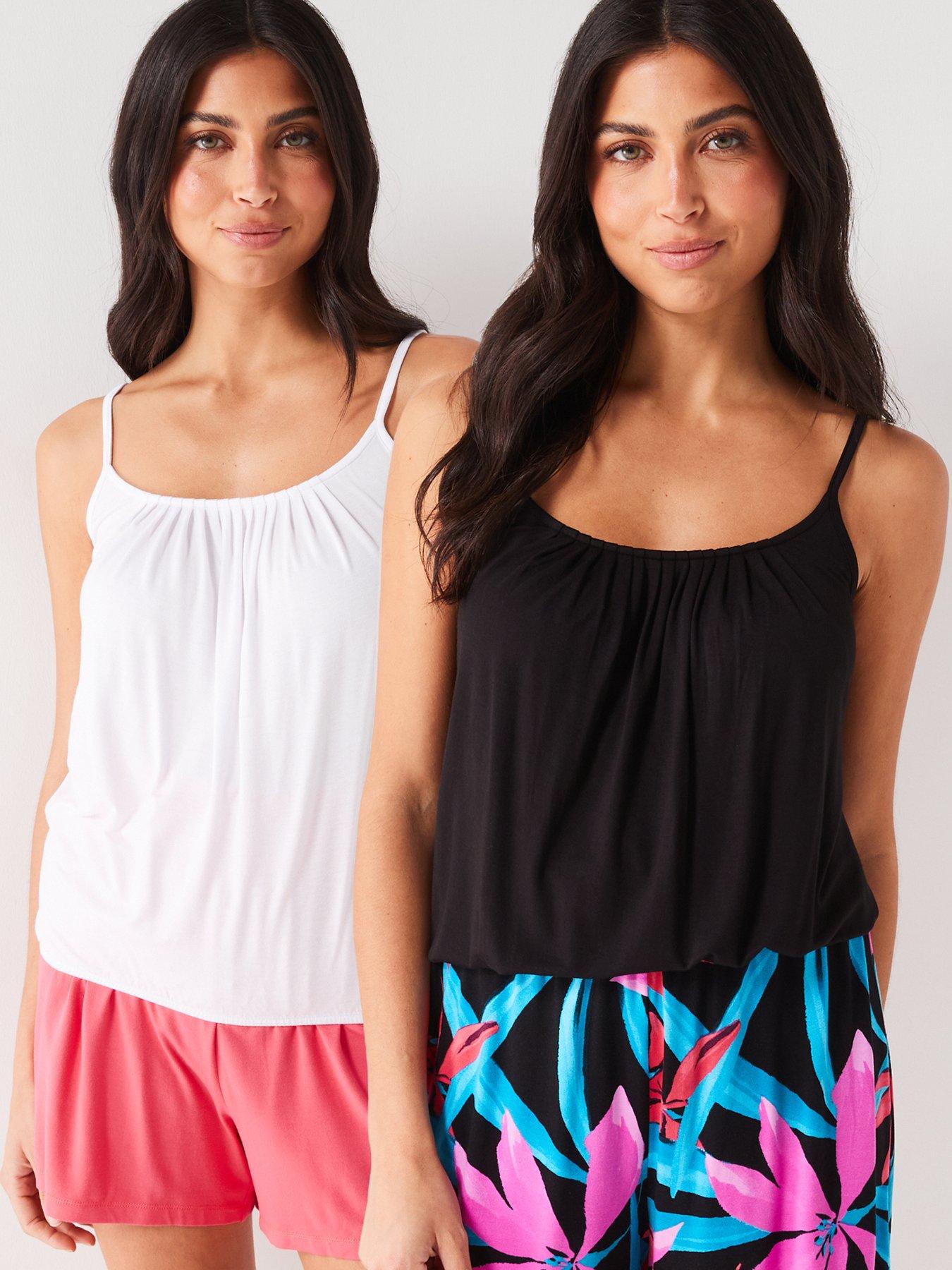 2 Pack Strappy Bubble Hem Vest Black White