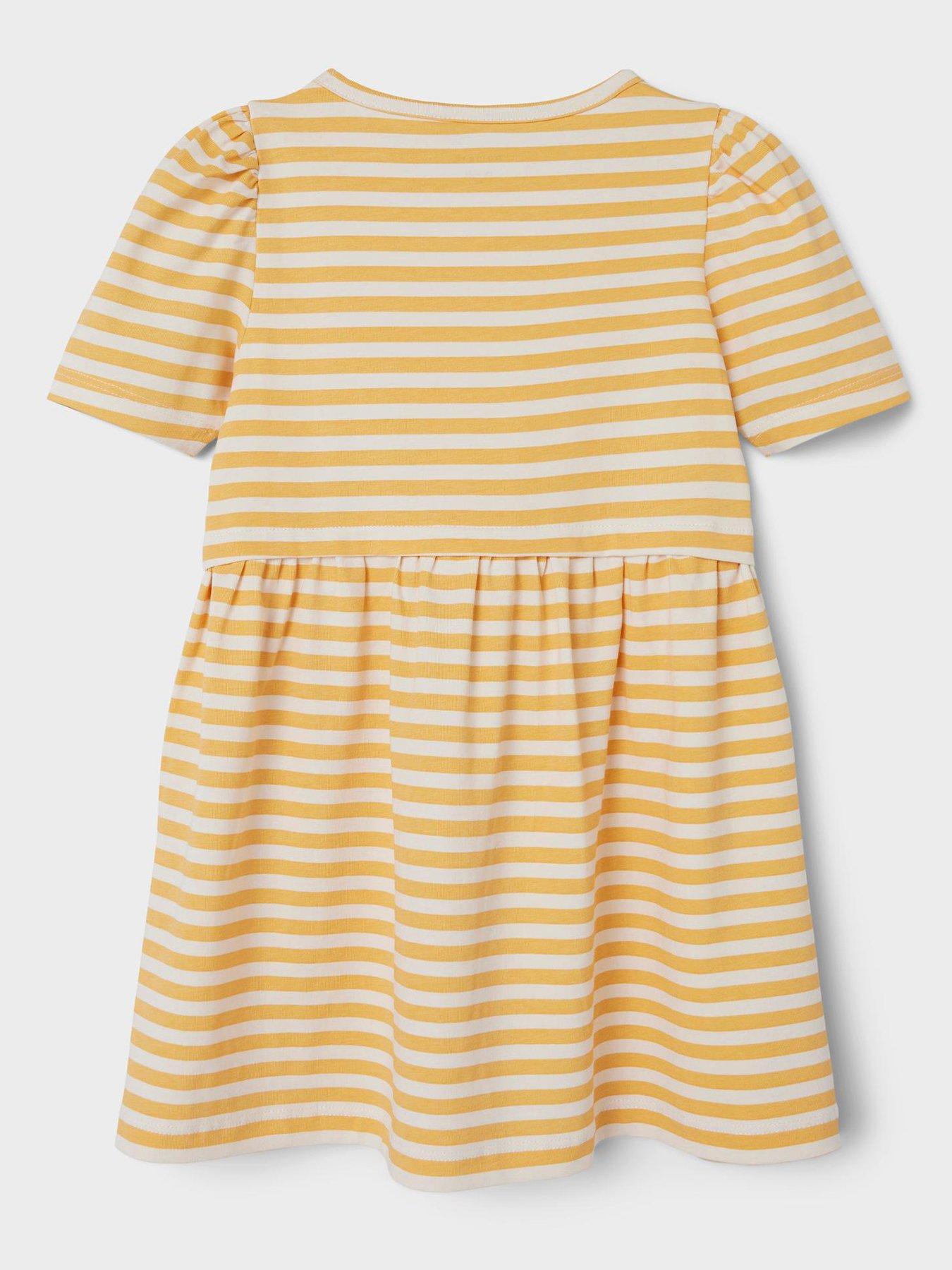 Image 2 of 4 of Name It Mini Girls Striped Short Sleeve Dress - Pale Marigold