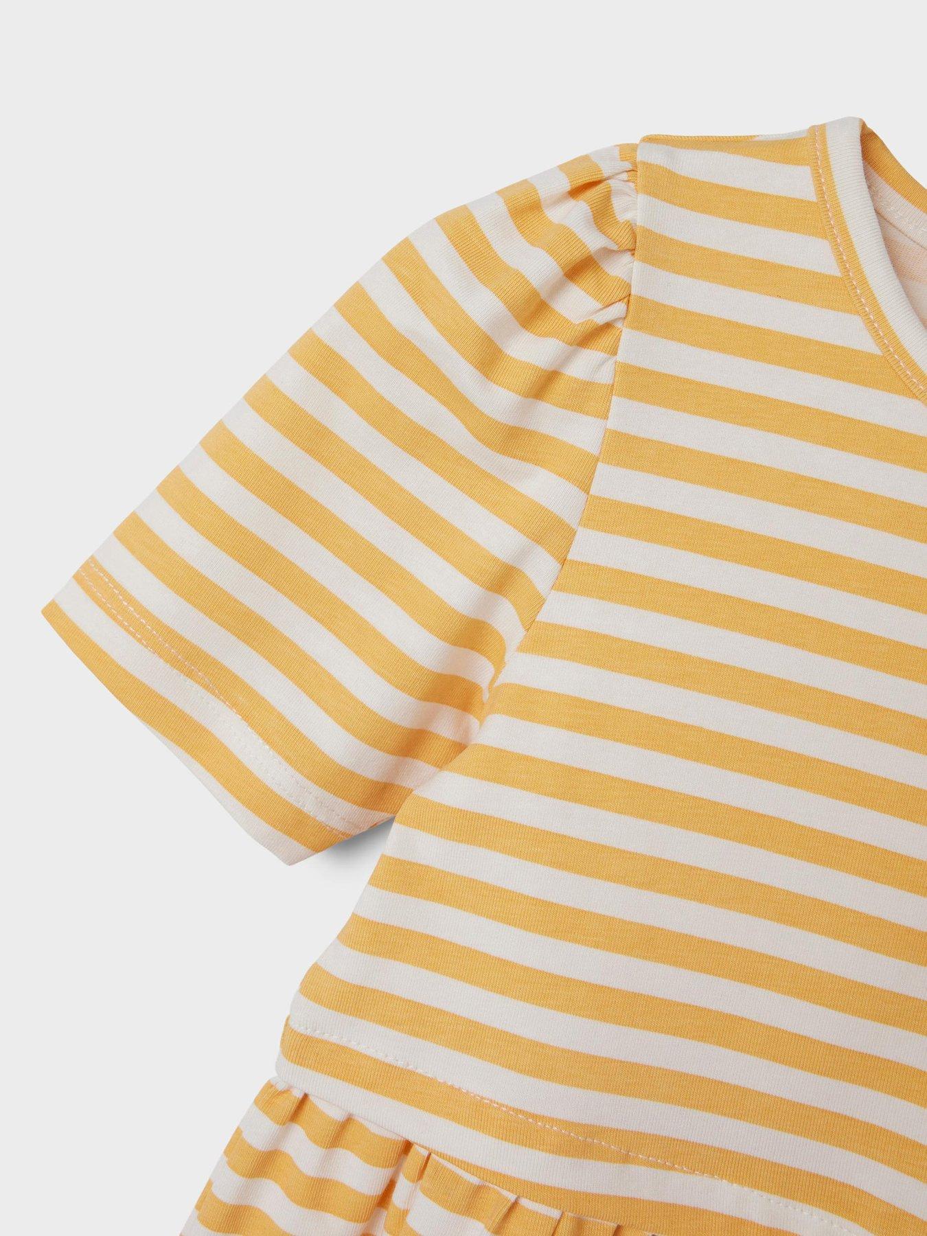 Image 3 of 4 of Name It Mini Girls Striped Short Sleeve Dress - Pale Marigold