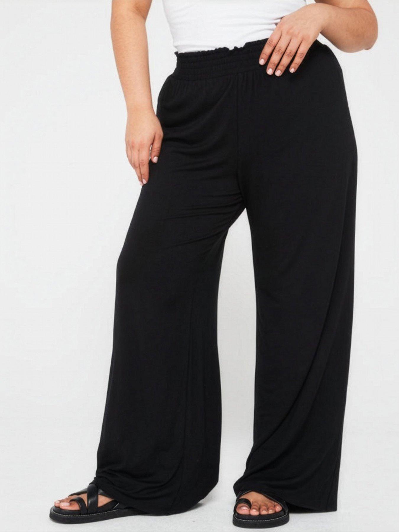 front image of the-very-collection-curve-stretch-wide-leg-trouser-black