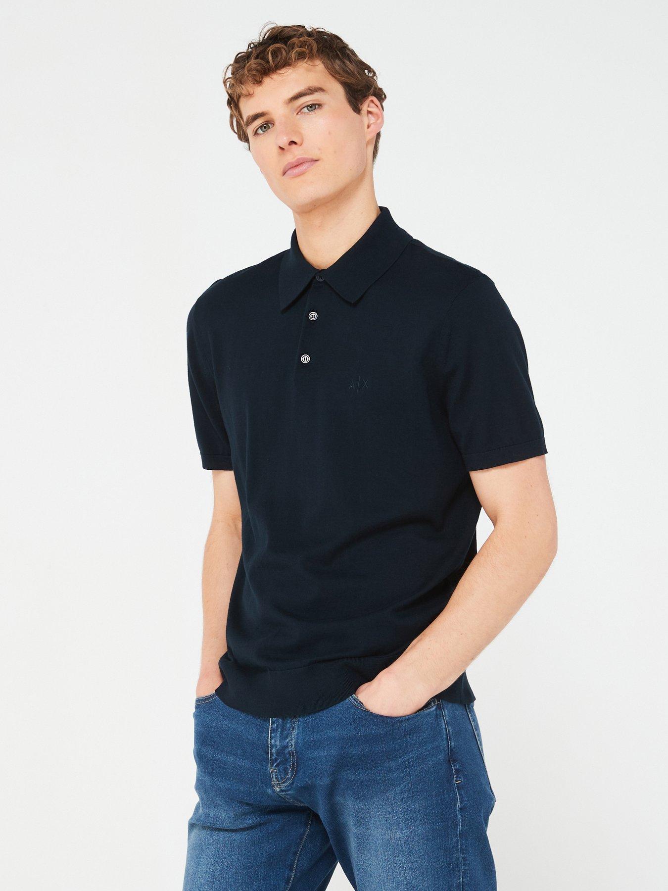 Image 1 of 4 of Armani Exchange Knitted Polo Shirt - Navy