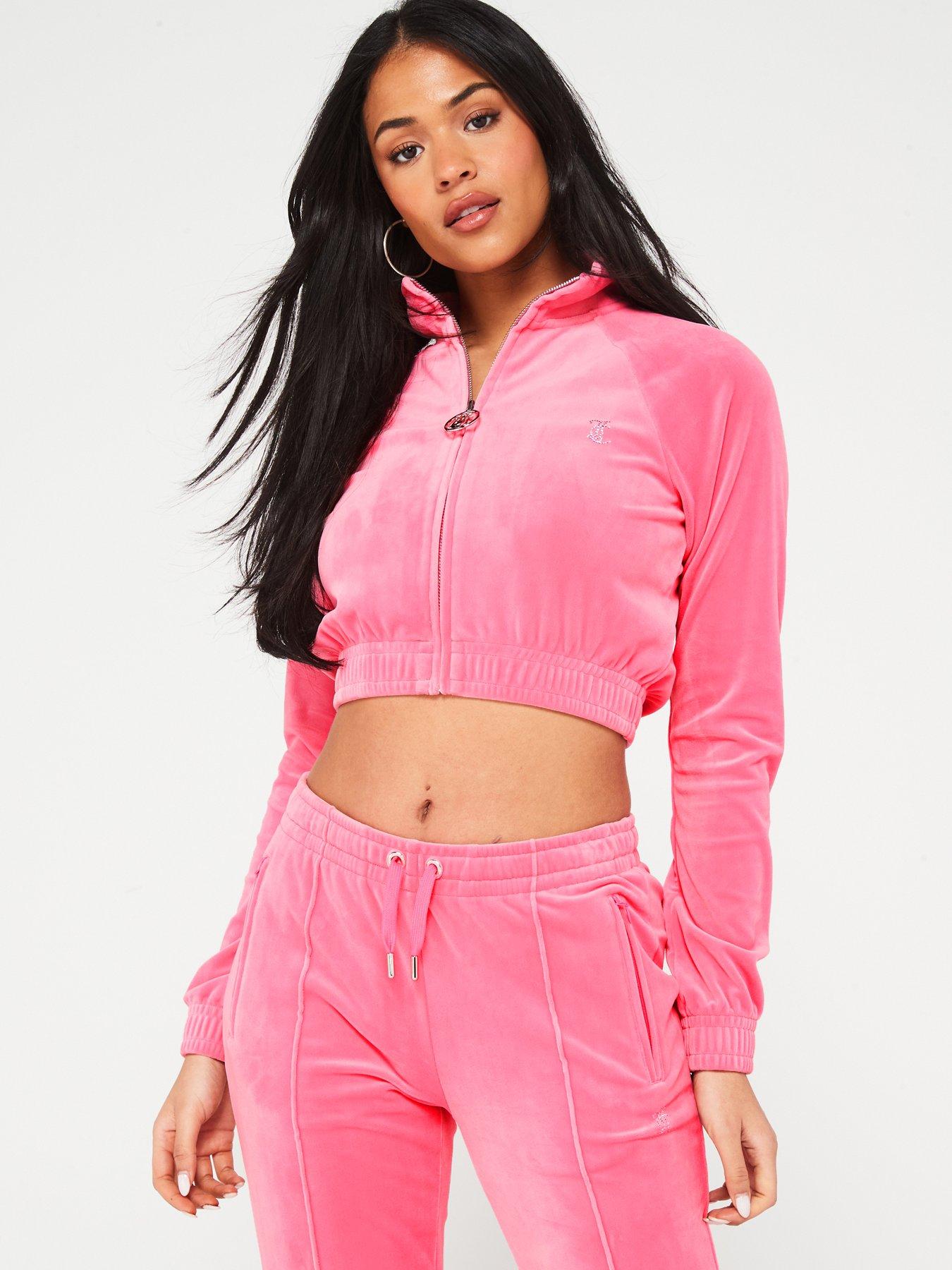 Juicy Couture Tasha Velour Cropped Track Top With Juicy Diamante Logo -  Pink