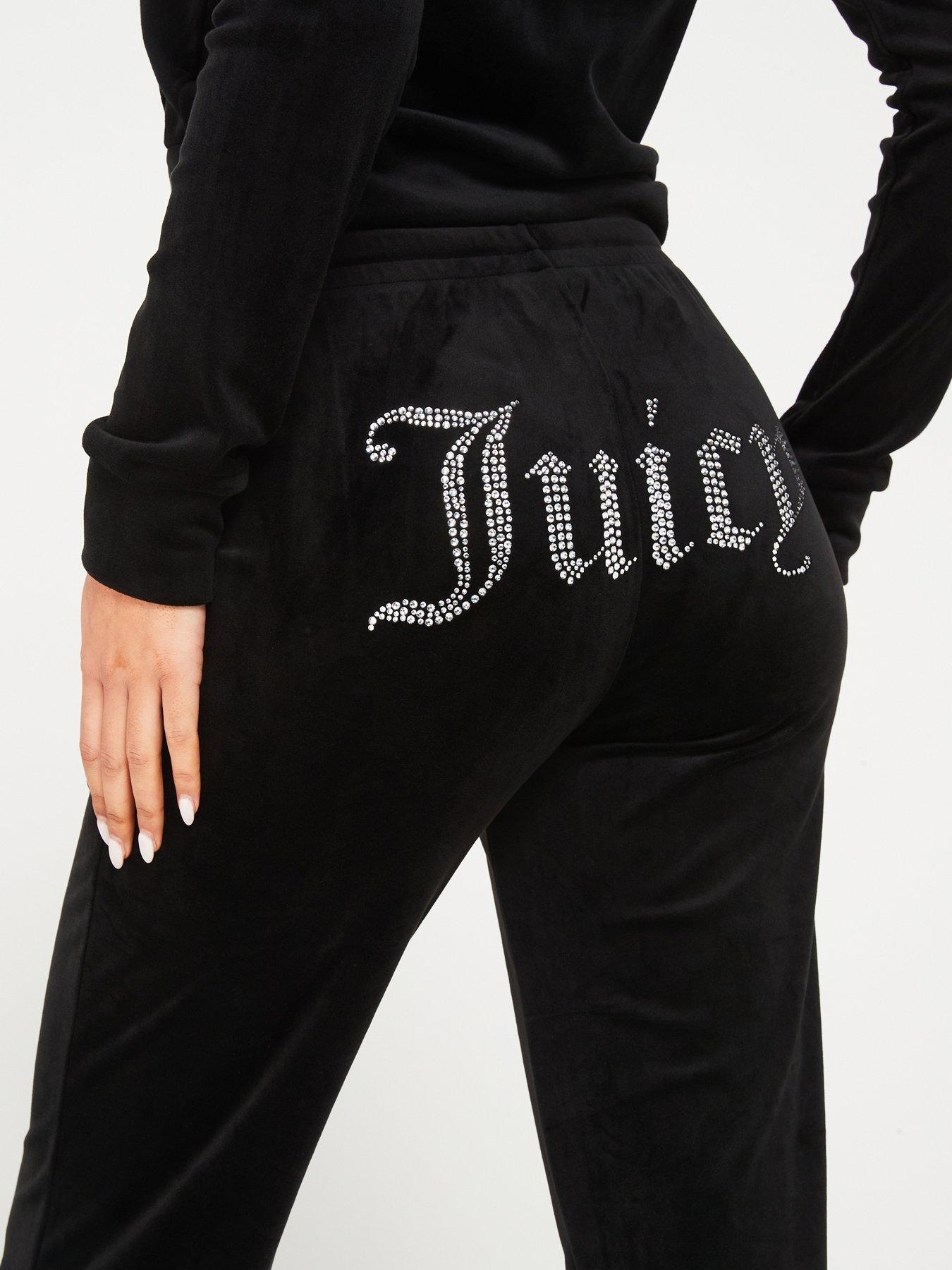 Tina Classic Velour Track Pant With Juicy Diamante Logo - Black