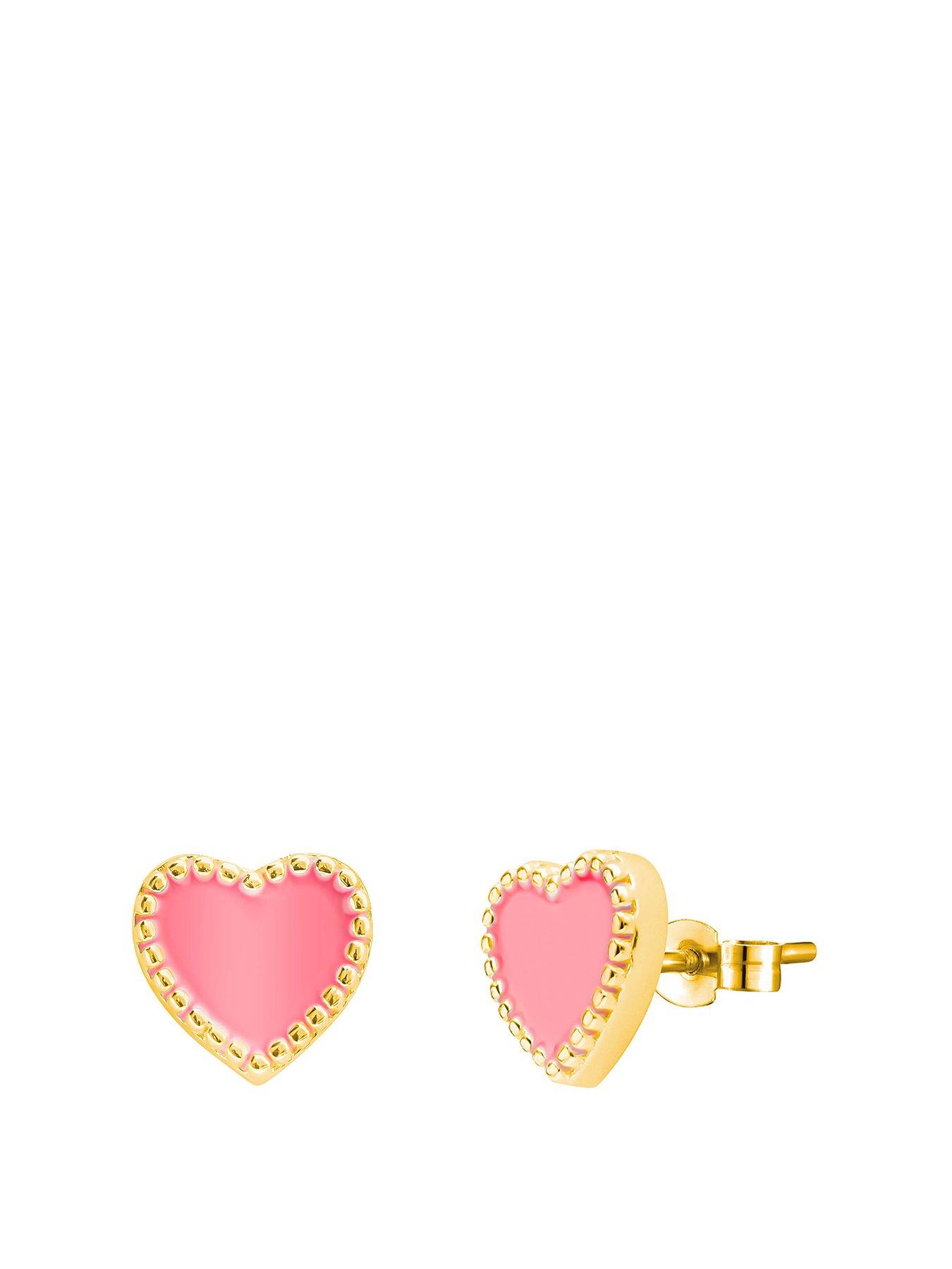 undefined 18ct Gold Plated Sterling Silver Enamel Pink Heart Studs