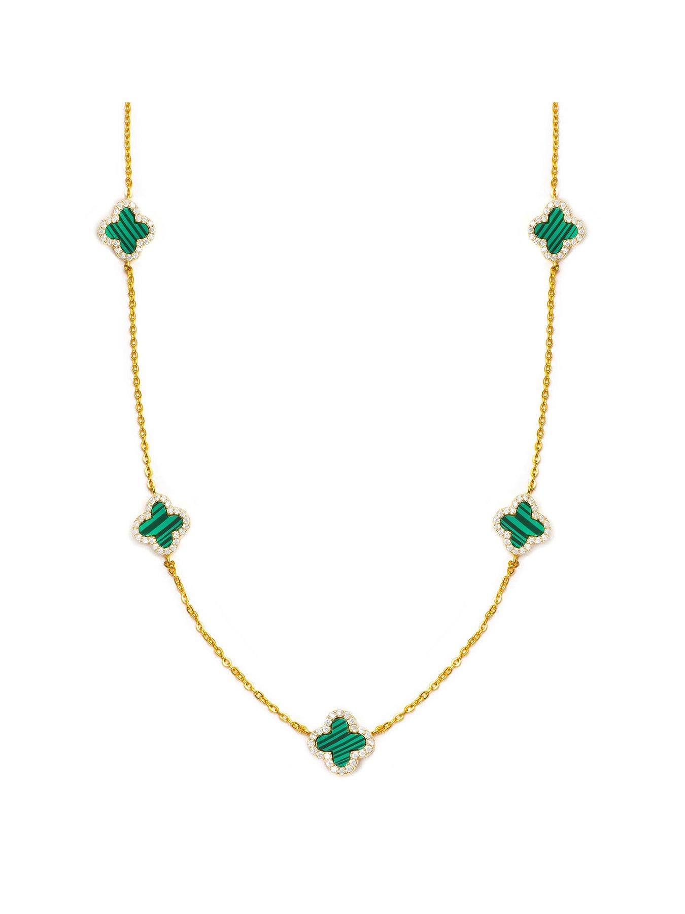  image of the-love-collection-18ct-gold-plated-sterling-silver-malachite-flower-necklace