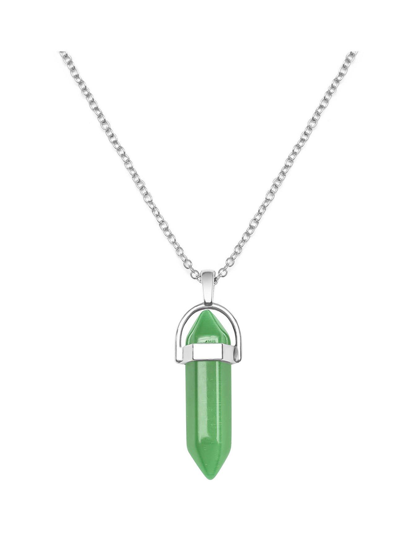 undefined Emerald Silver Plated Crystal Drop Charm Necklace