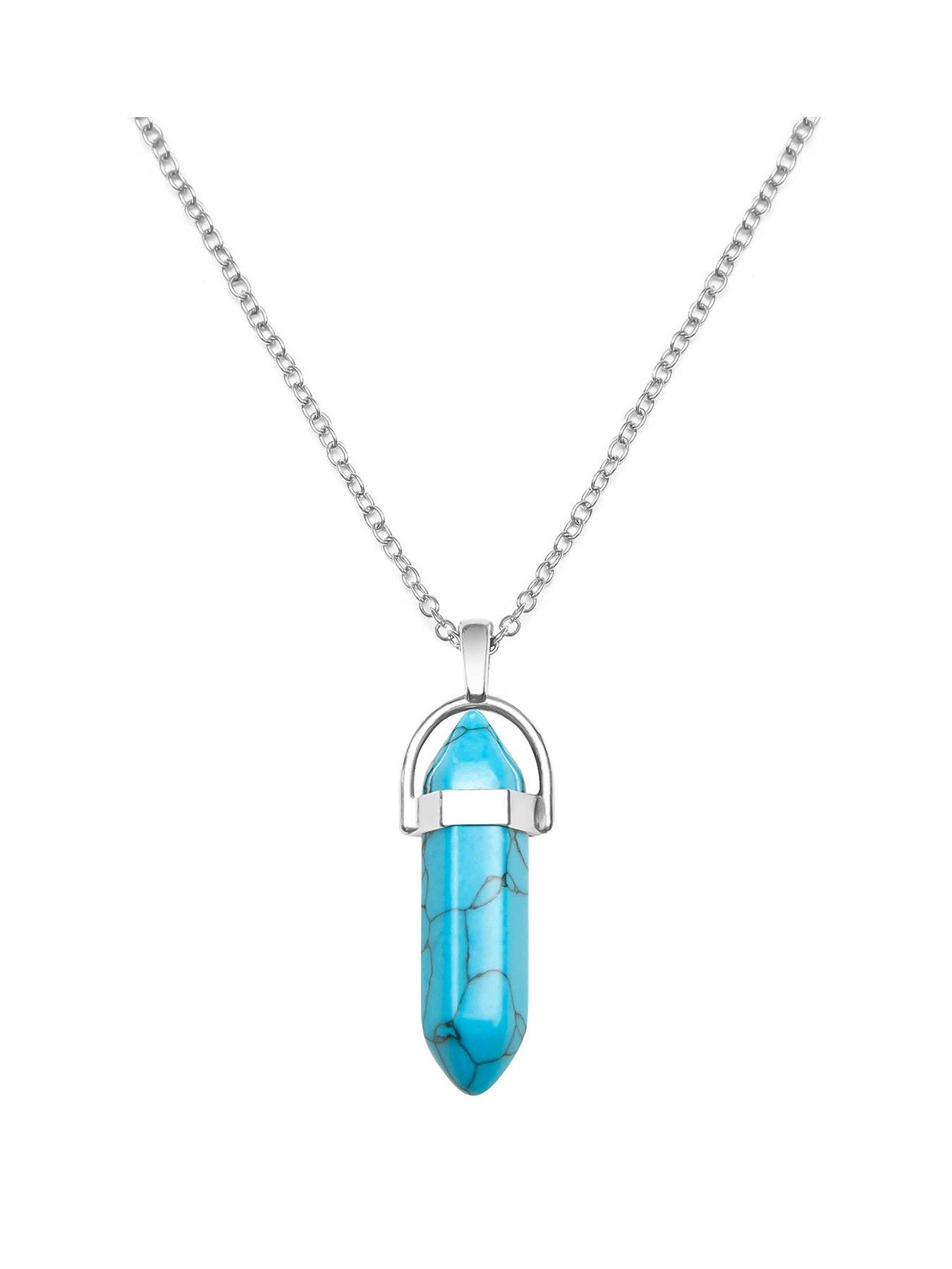 the-love-collection-turquoise-silver-plated-crystal-drop-charm-necklace