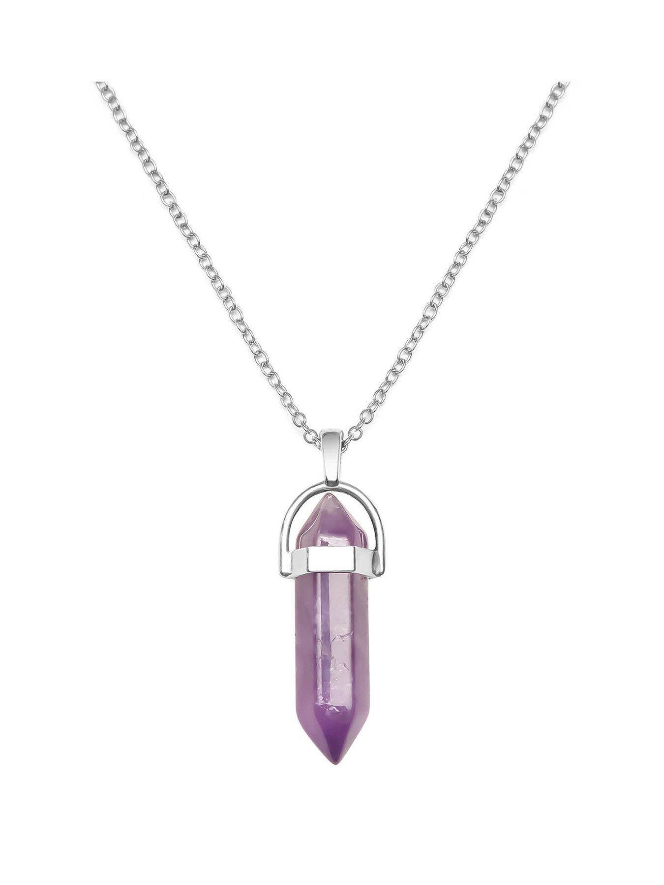 undefined Amethyst Silver Plated Crystal Drop Charm Necklace
