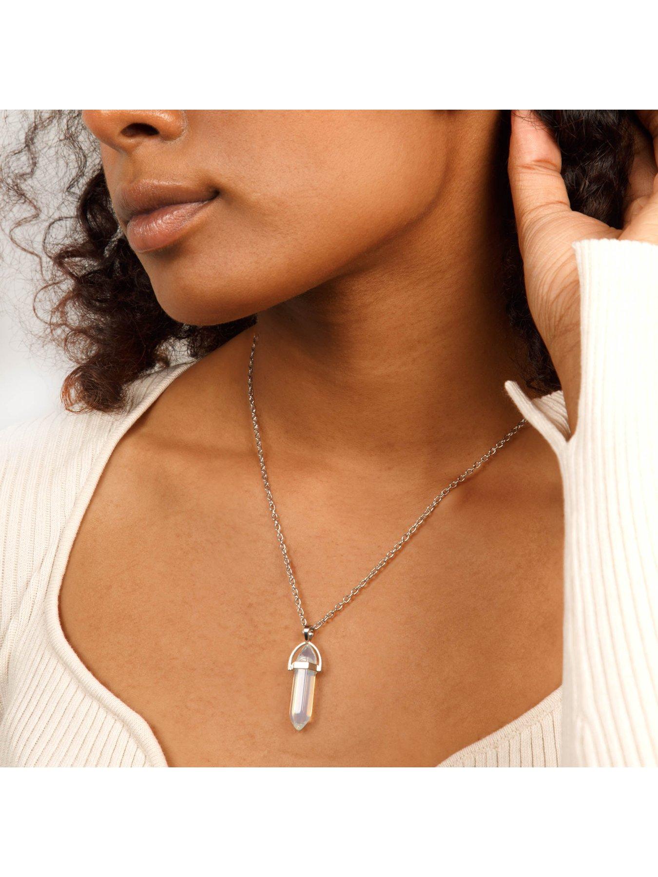  image of the-love-collection-quartz-silver-plated-crystal-drop-charm-necklace