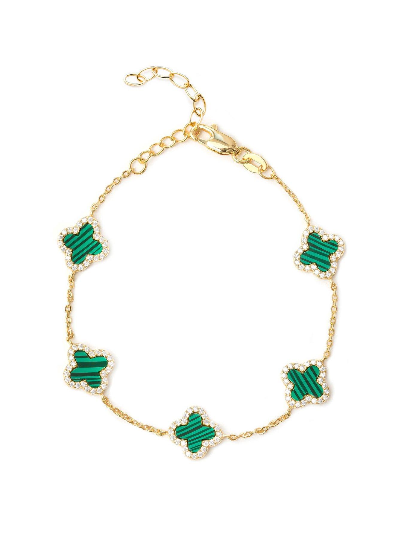 the-love-collection-18ct-gold-plated-sterling-silver-malachite-flower-bracelet