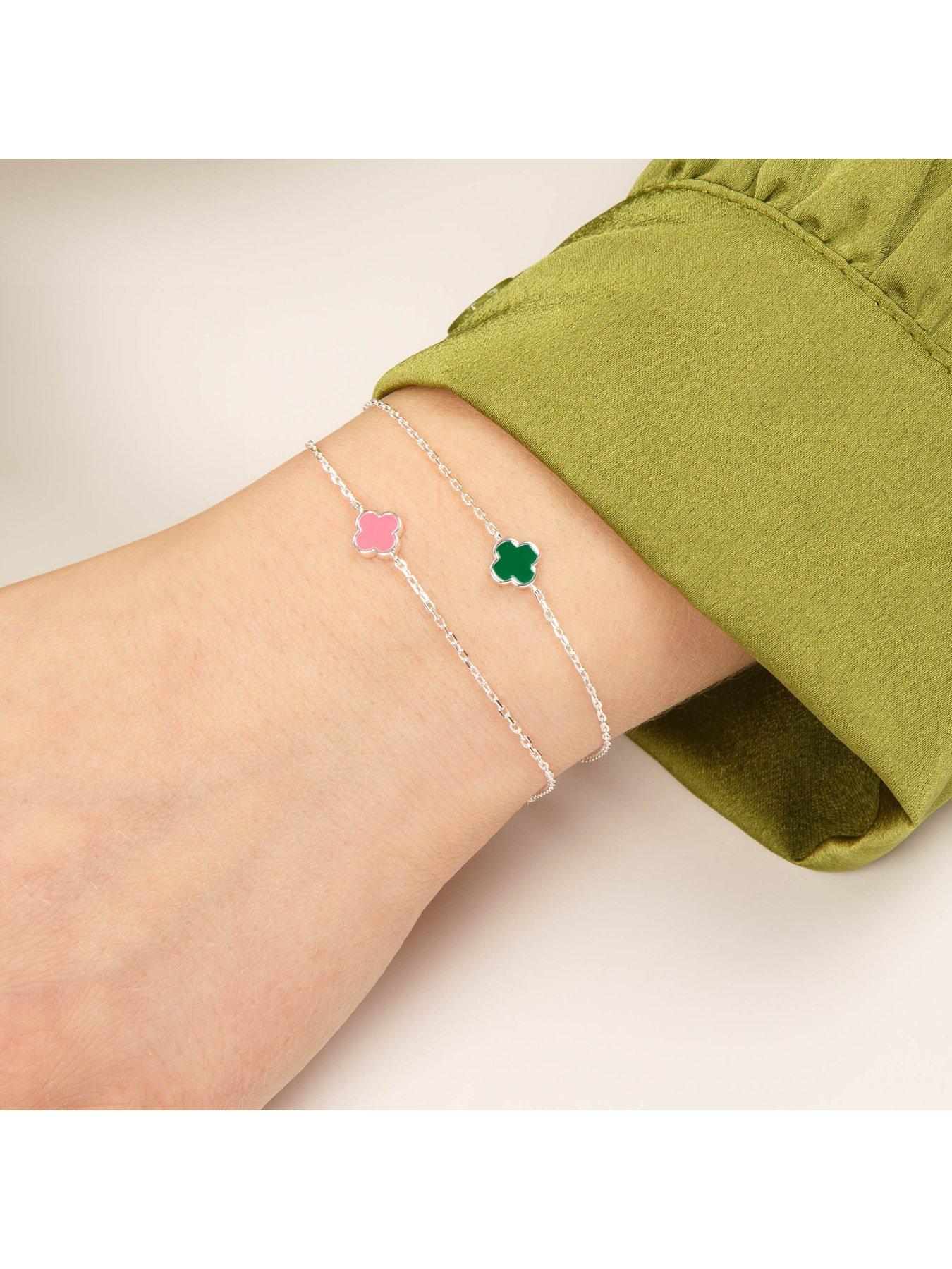 Image 2 of 3 of The Love Collection Sterling Silver Pink Enamel Flower Bracelet