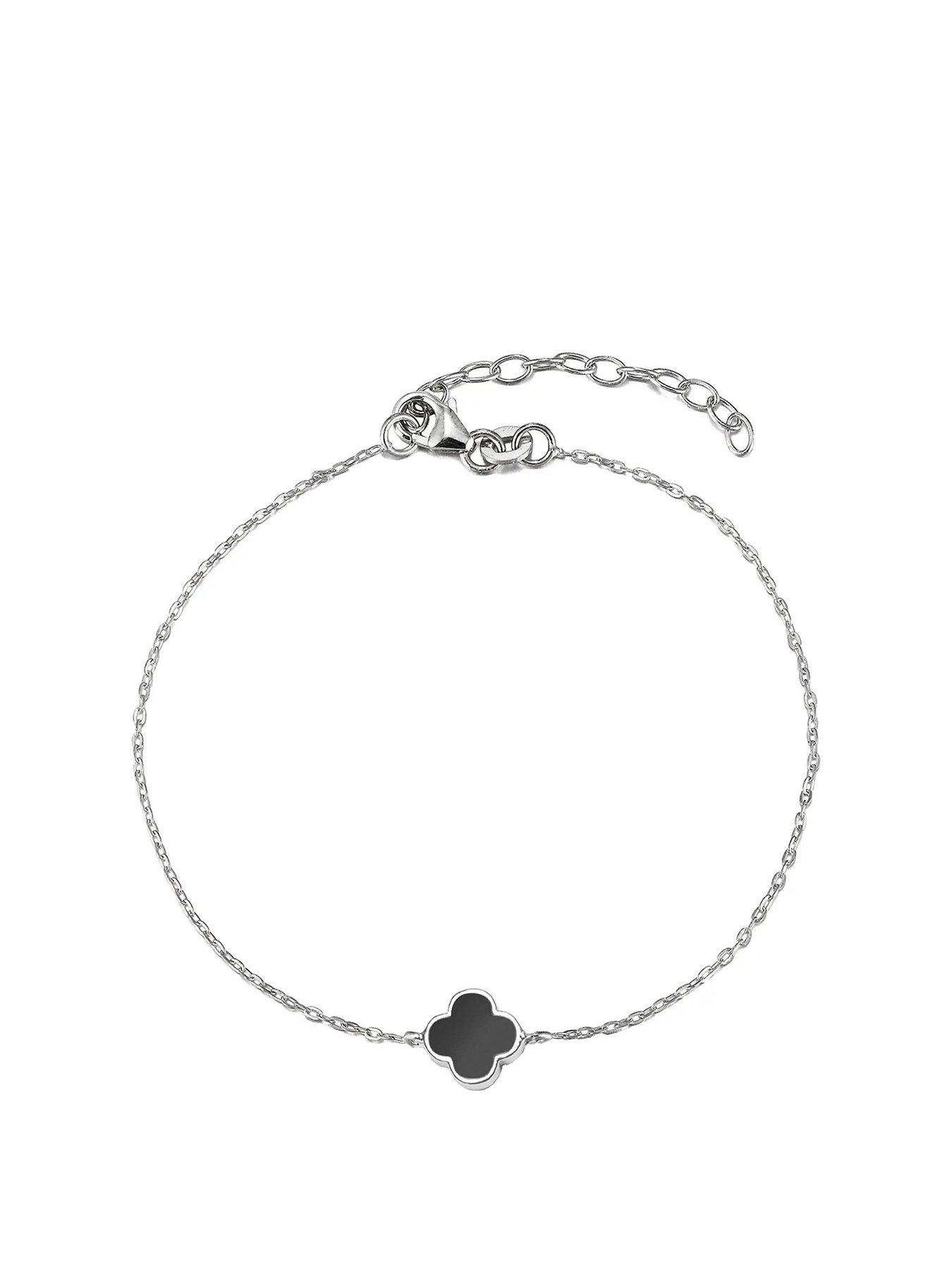 The Love Collection Sterling Silver Black Enamel Flower Bracelet