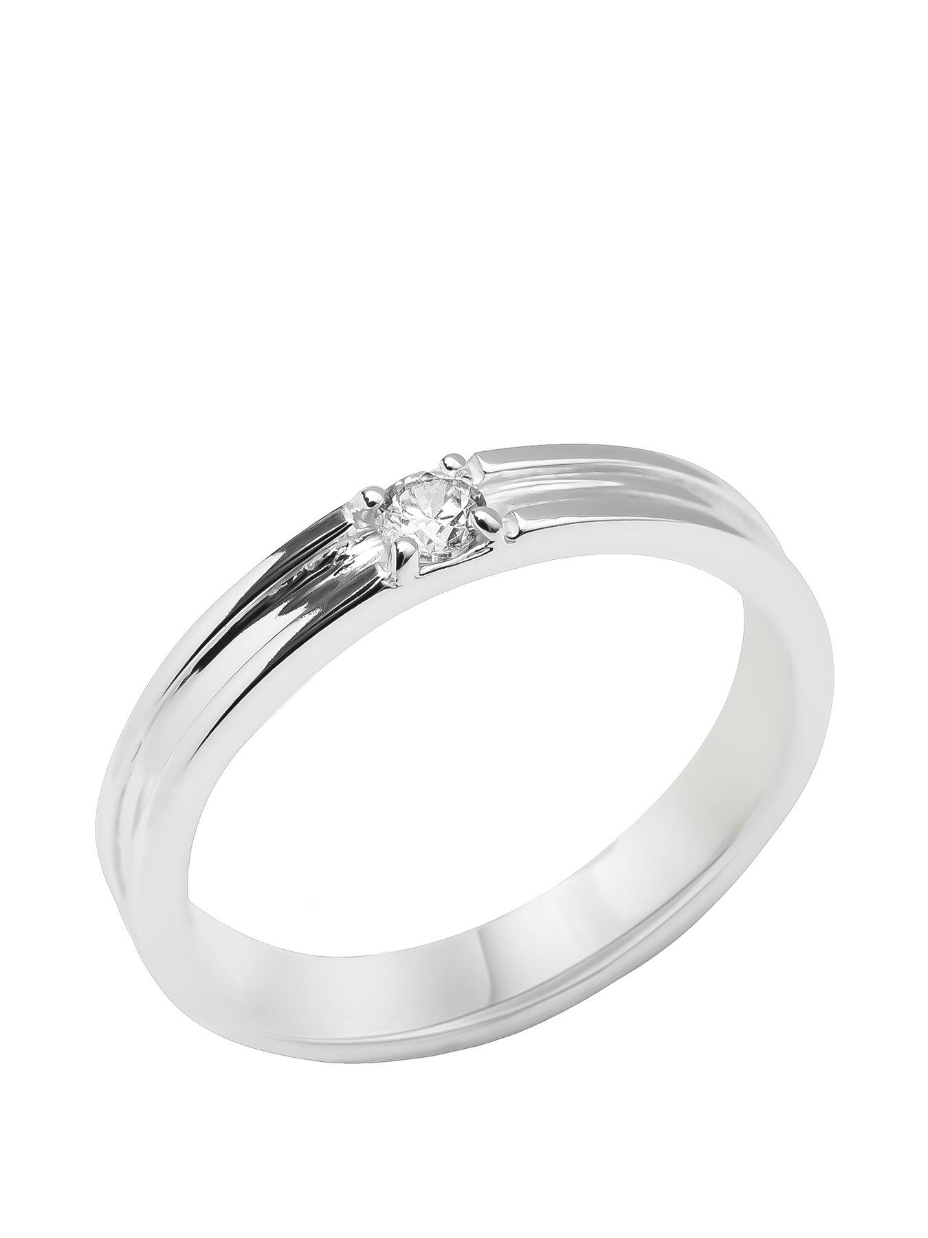  image of the-love-collection-sterling-silver-ribbed-ring-with-cz-central-stone