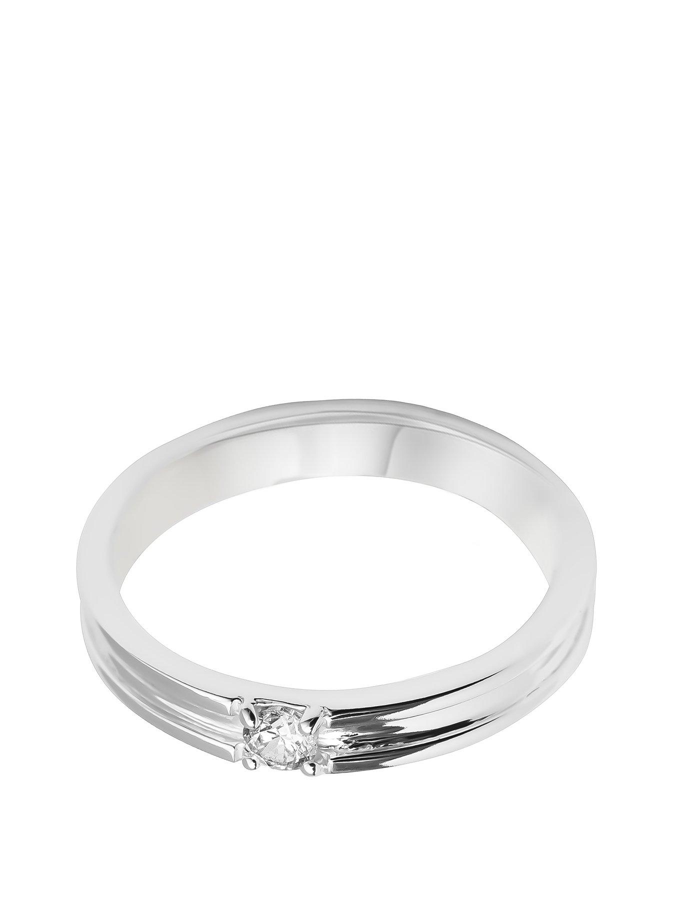  image of the-love-collection-sterling-silver-ribbed-ring-with-cz-central-stone