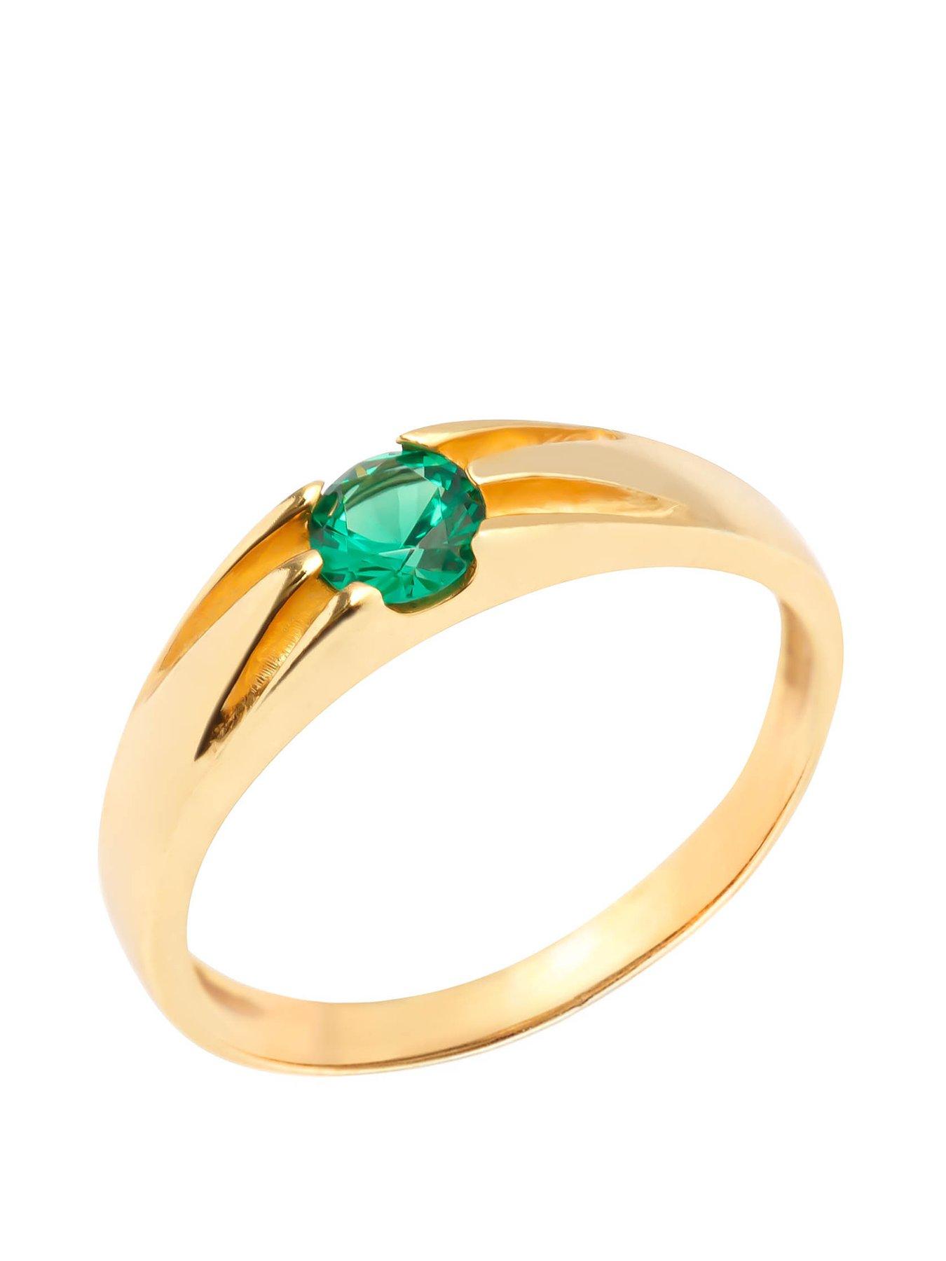  image of the-love-collection-18ct-gold-plated-sterling-silver-vintage-style-ring-with-large-emerald-cz-stone