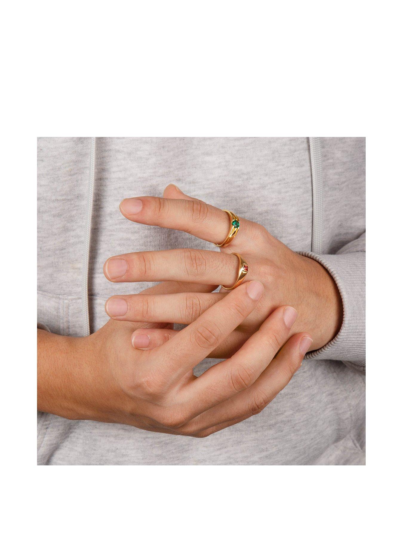  image of the-love-collection-18ct-gold-plated-sterling-silver-vintage-style-ring-with-large-emerald-cz-stone