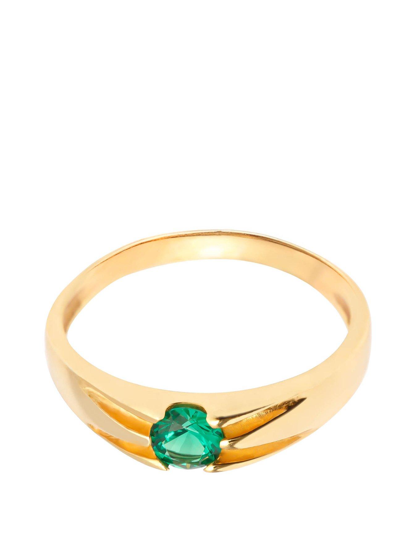  image of the-love-collection-18ct-gold-plated-sterling-silver-vintage-style-ring-with-large-emerald-cz-stone