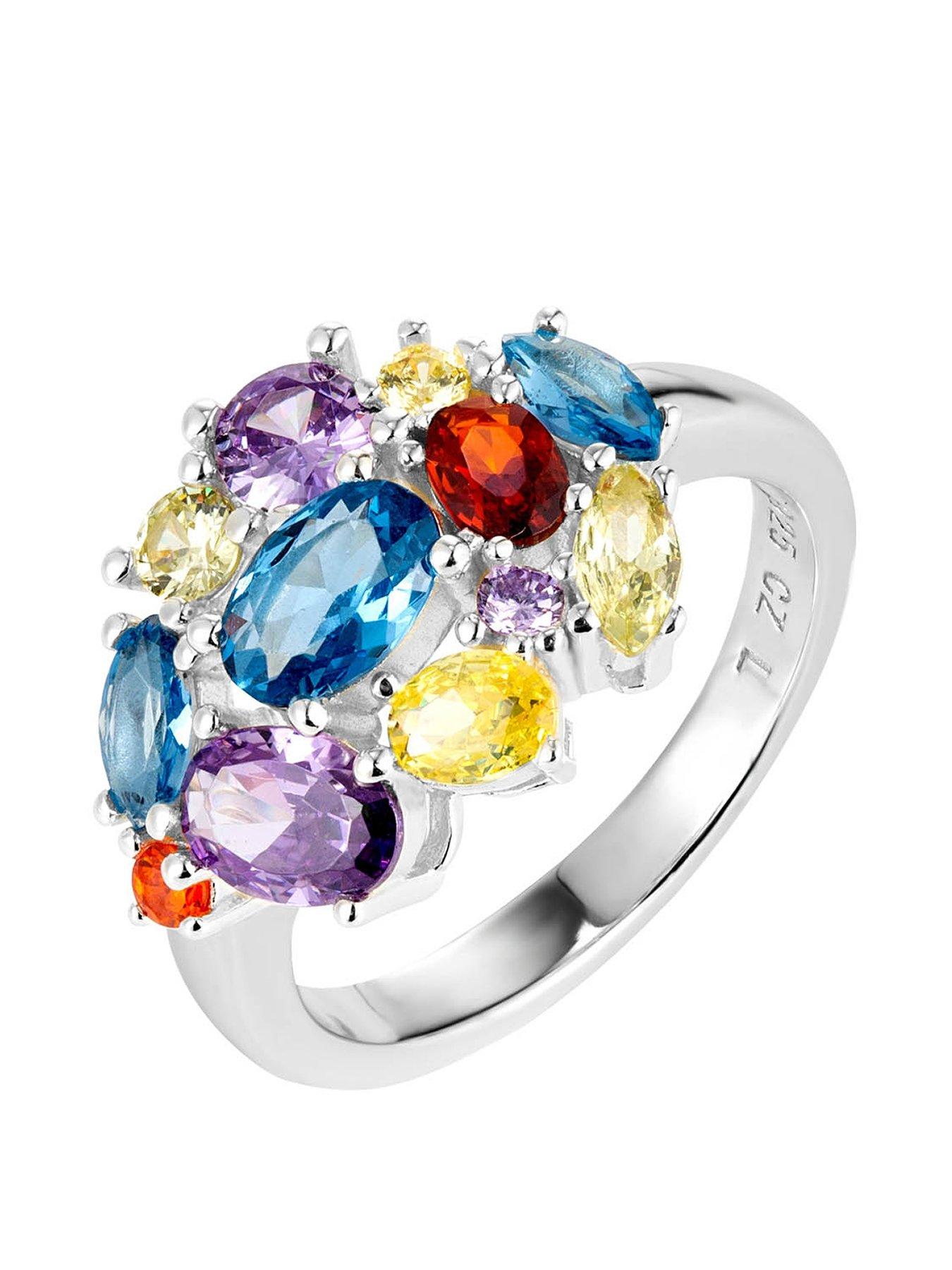 the-love-collection-sterling-silver-multicoloured-stones-chunky-statement-ring