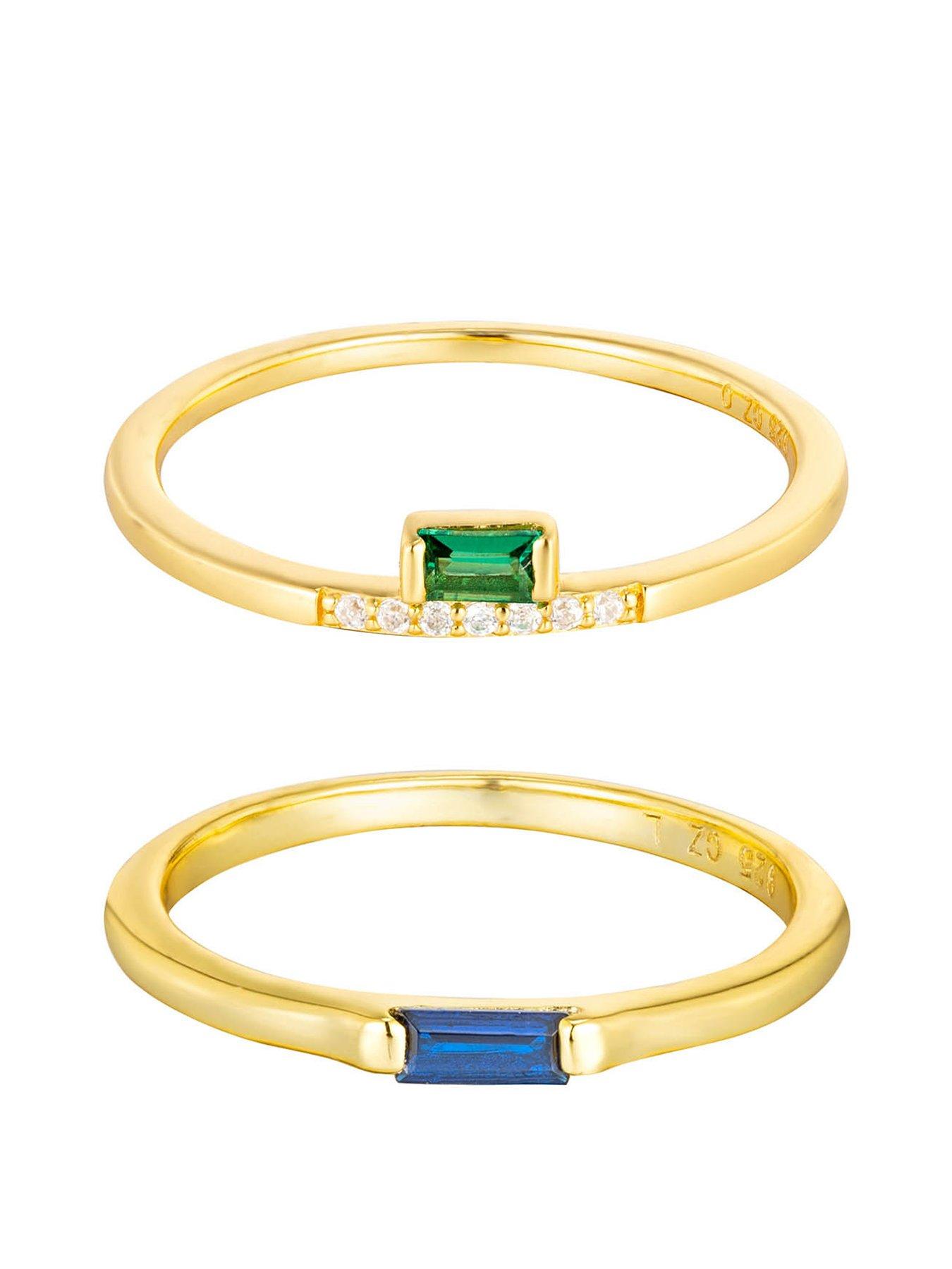  image of the-love-collection-18ct-gold-plated-sterling-silver-dainty-baguette-emerald-ring-stacking-set