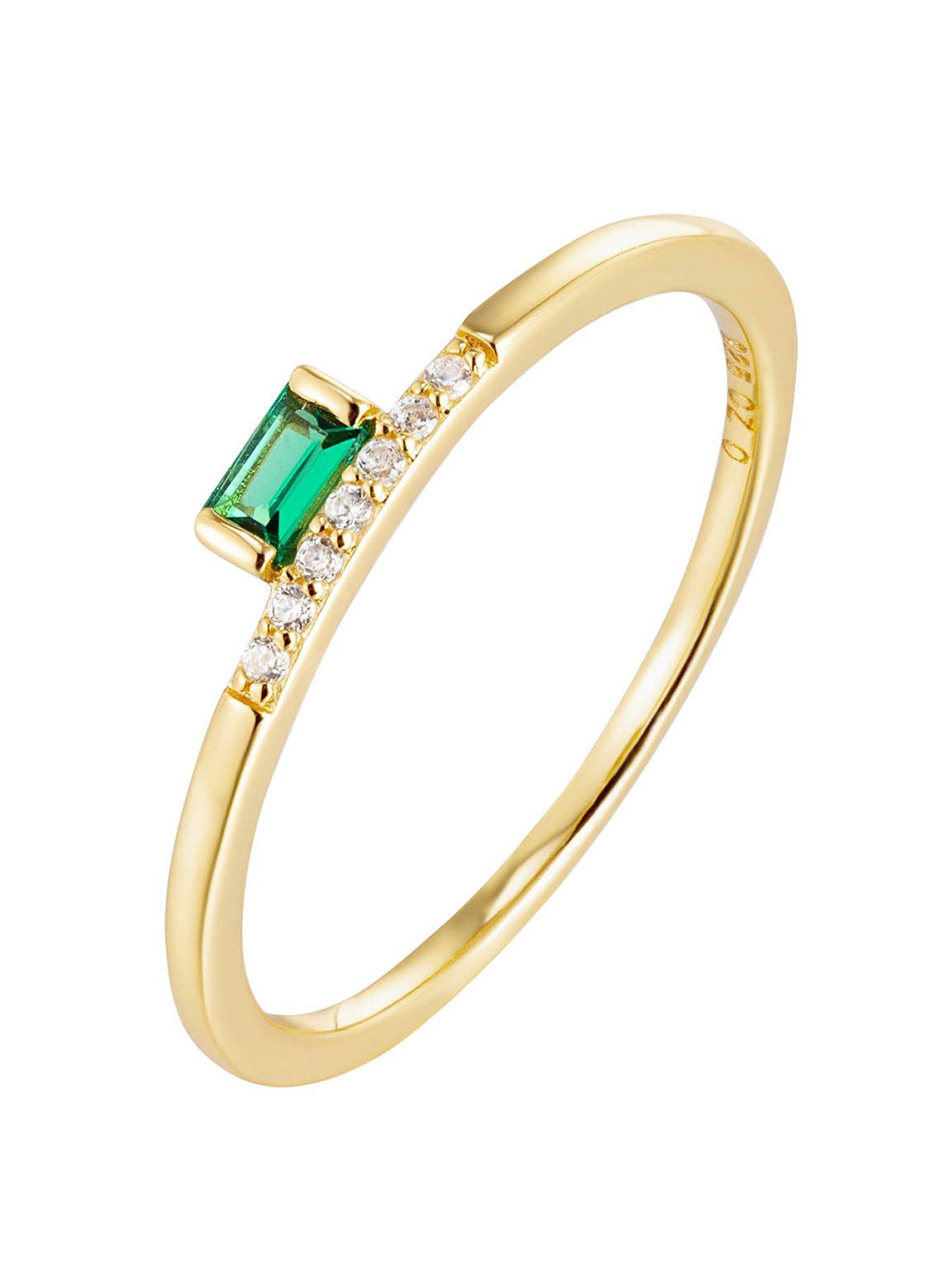  image of the-love-collection-18ct-gold-plated-sterling-silver-dainty-baguette-emerald-ring-stacking-set