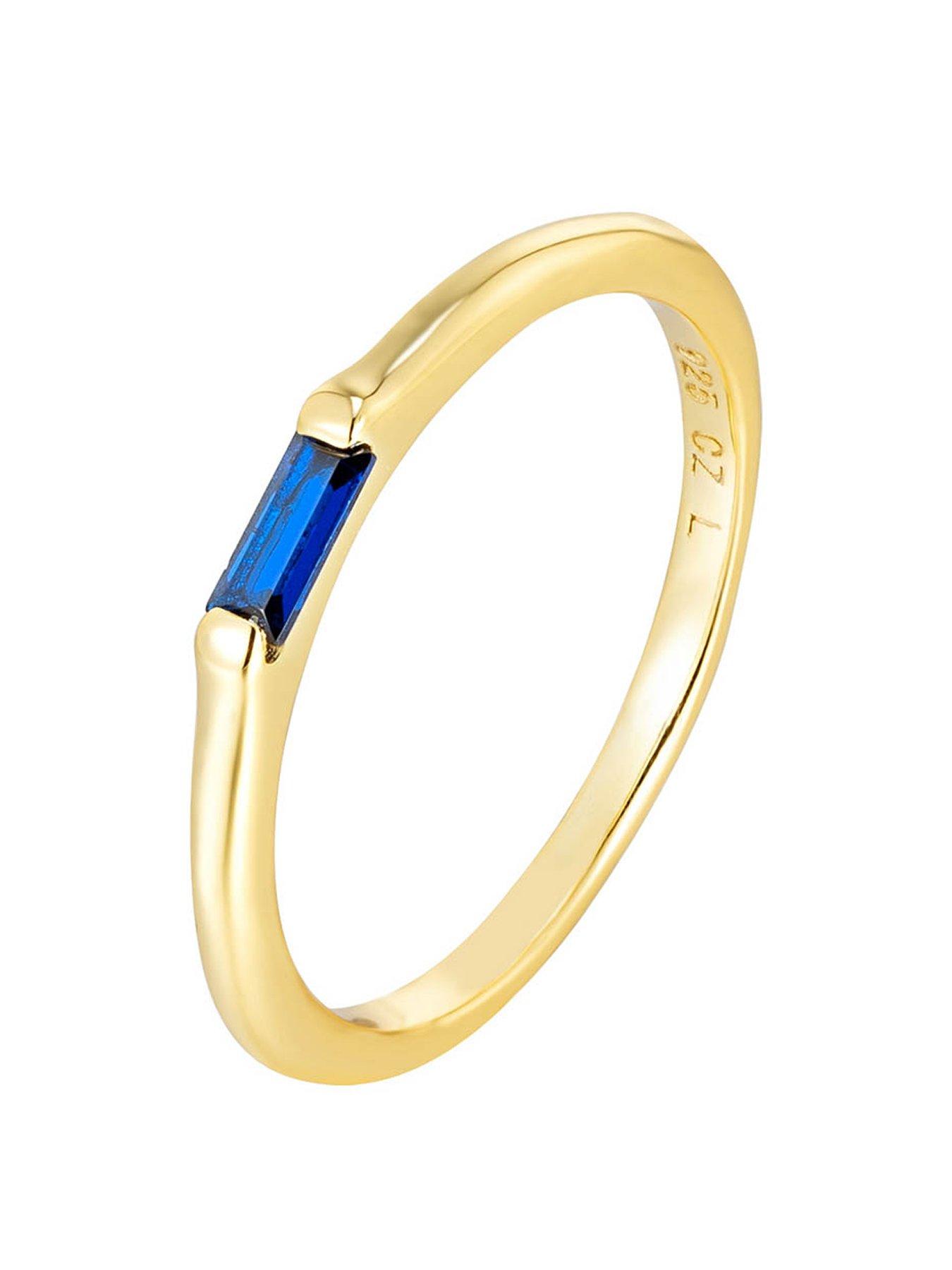  image of the-love-collection-18ct-gold-plated-sterling-silver-dainty-baguette-emerald-ring-stacking-set