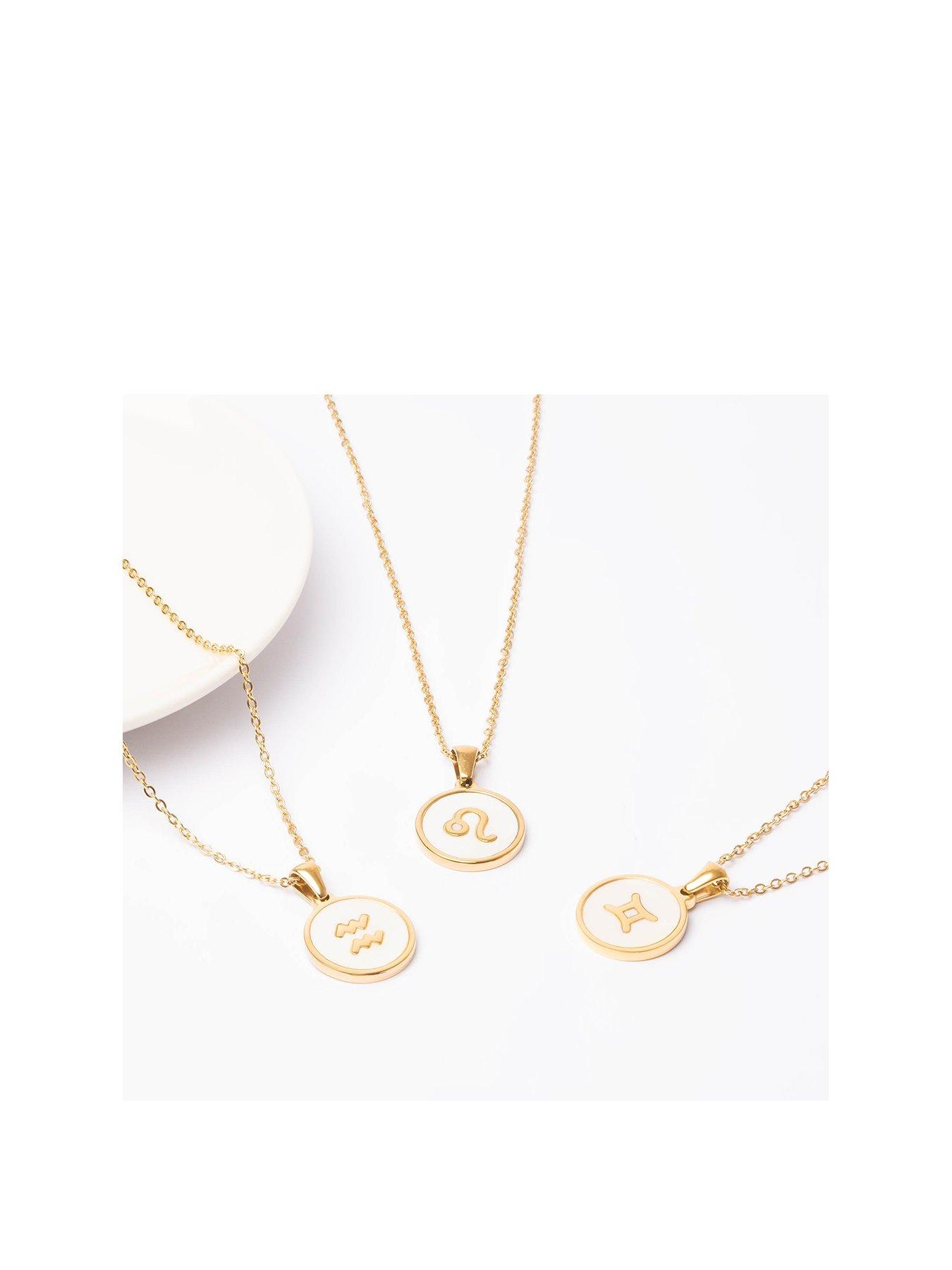 The Love Collection Gold Plated Mother of Pearl Zodiac Charm Necklace