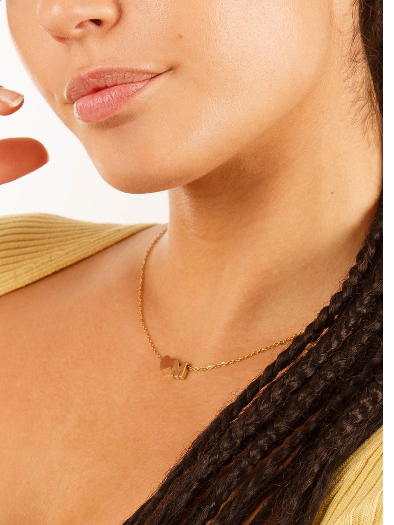 Image 1 of 5 of The Love Collection Gold Plated Heart and Initial Charm Necklace