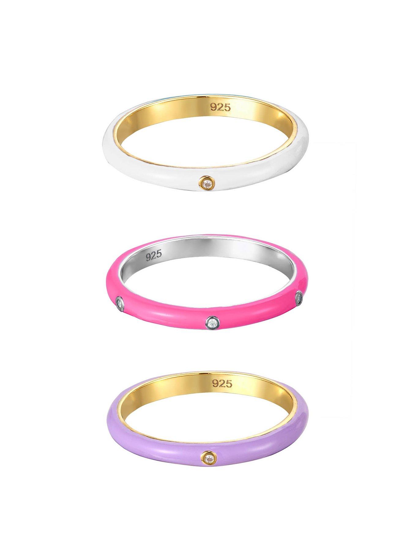  image of the-love-collection-18ct-gold-plated-sterling-silver-enamel-cz-pastel-ring-stacking-set