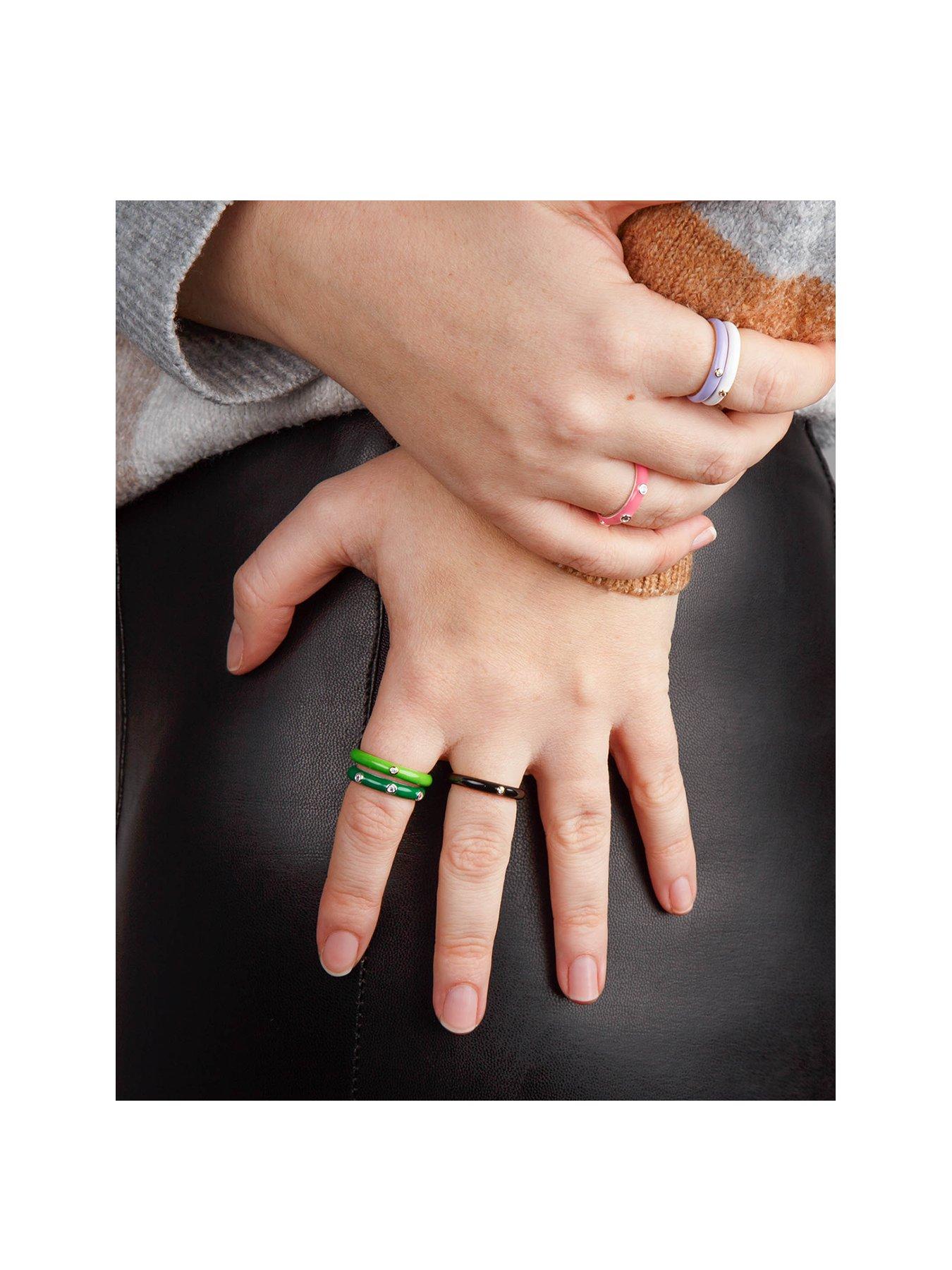  image of the-love-collection-18ct-gold-plated-sterling-silver-enamel-cz-pastel-ring-stacking-set