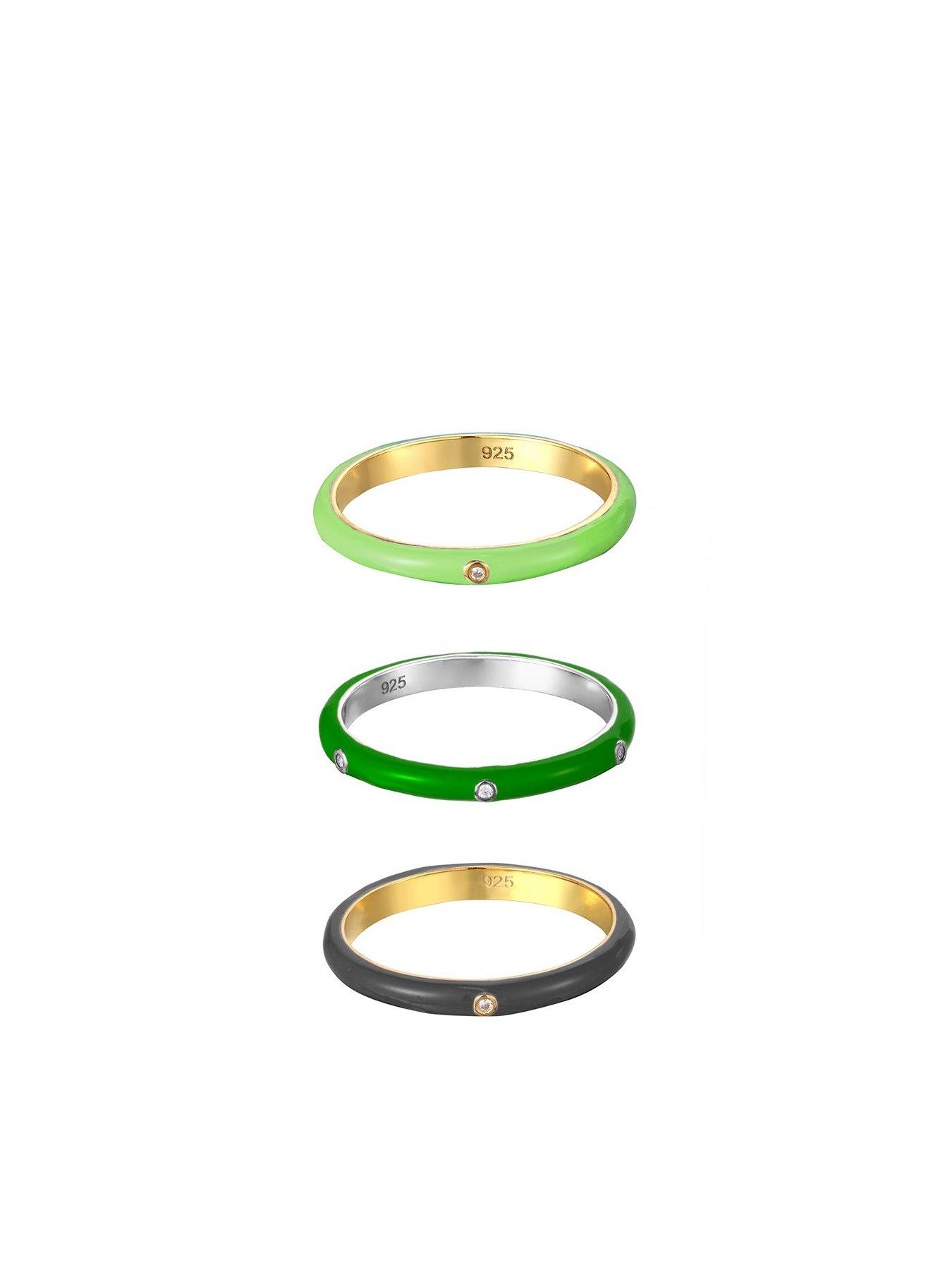 Image 1 of 6 of The Love Collection 18ct Gold Plated Sterling Silver Enamel CZ Edgy Ring Stacking Set