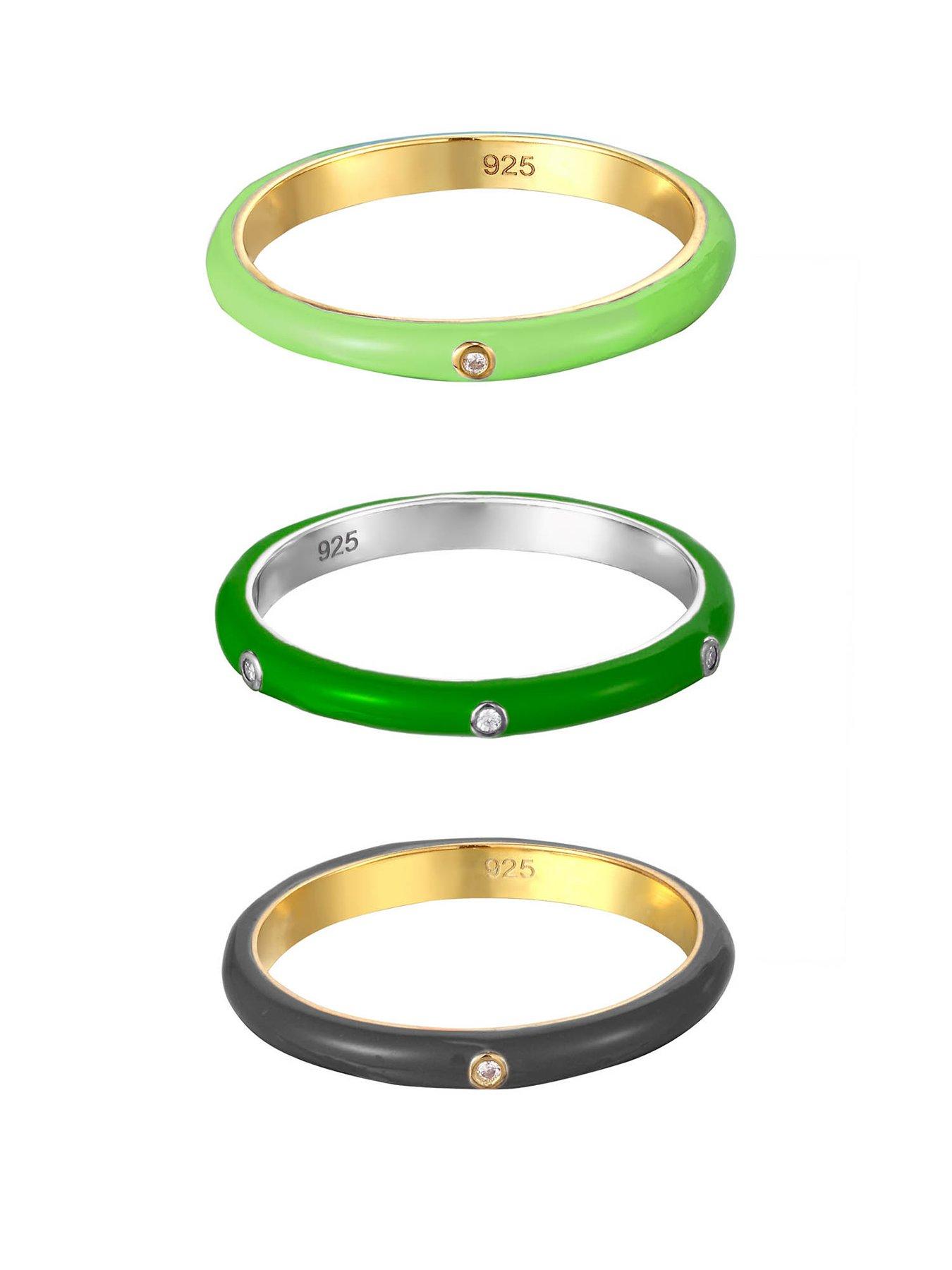 the-love-collection-18ct-gold-plated-sterling-silver-enamel-cz-edgy-ring-stacking-set