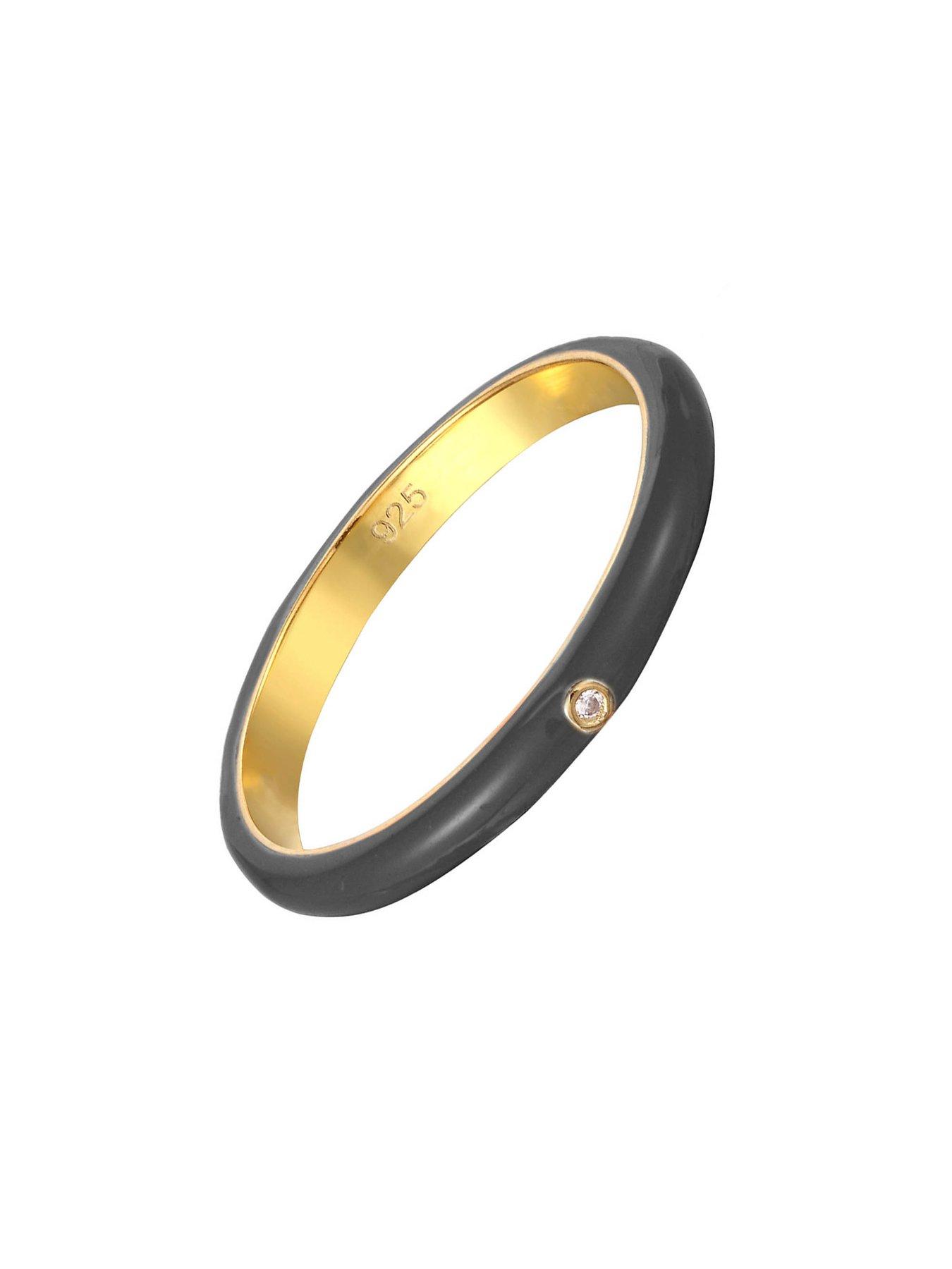 Image 5 of 6 of The Love Collection 18ct Gold Plated Sterling Silver Enamel CZ Edgy Ring Stacking Set
