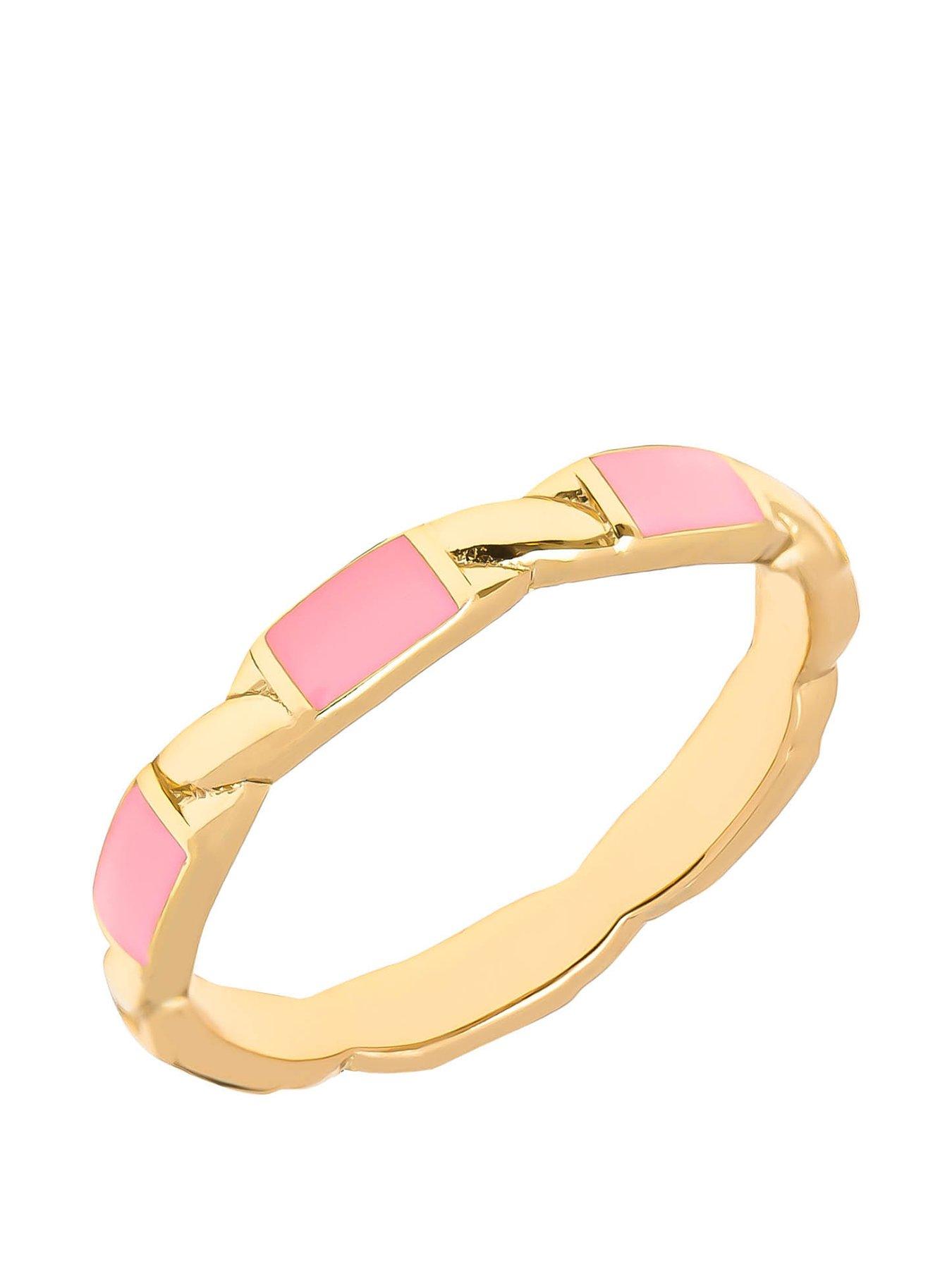 Image 1 of 4 of The Love Collection 18ct Gold Plated Sterling Silver Enamel Pink Patterned Ring