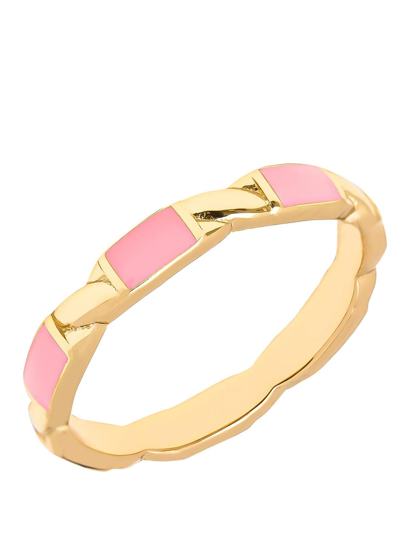 the-love-collection-18ct-gold-plated-sterling-silver-enamel-pink-patterned-ring