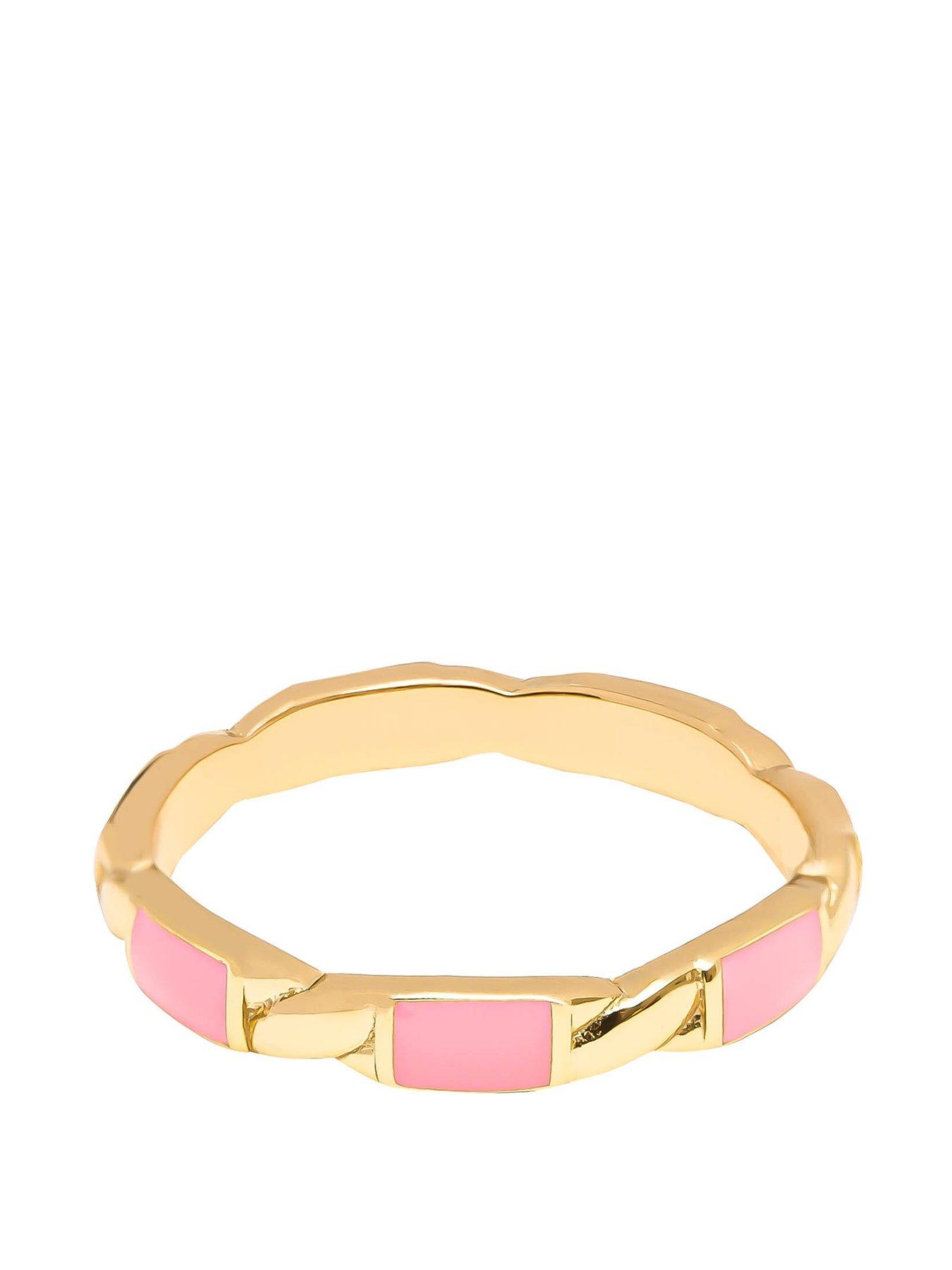 Image 3 of 4 of The Love Collection 18ct Gold Plated Sterling Silver Enamel Pink Patterned Ring