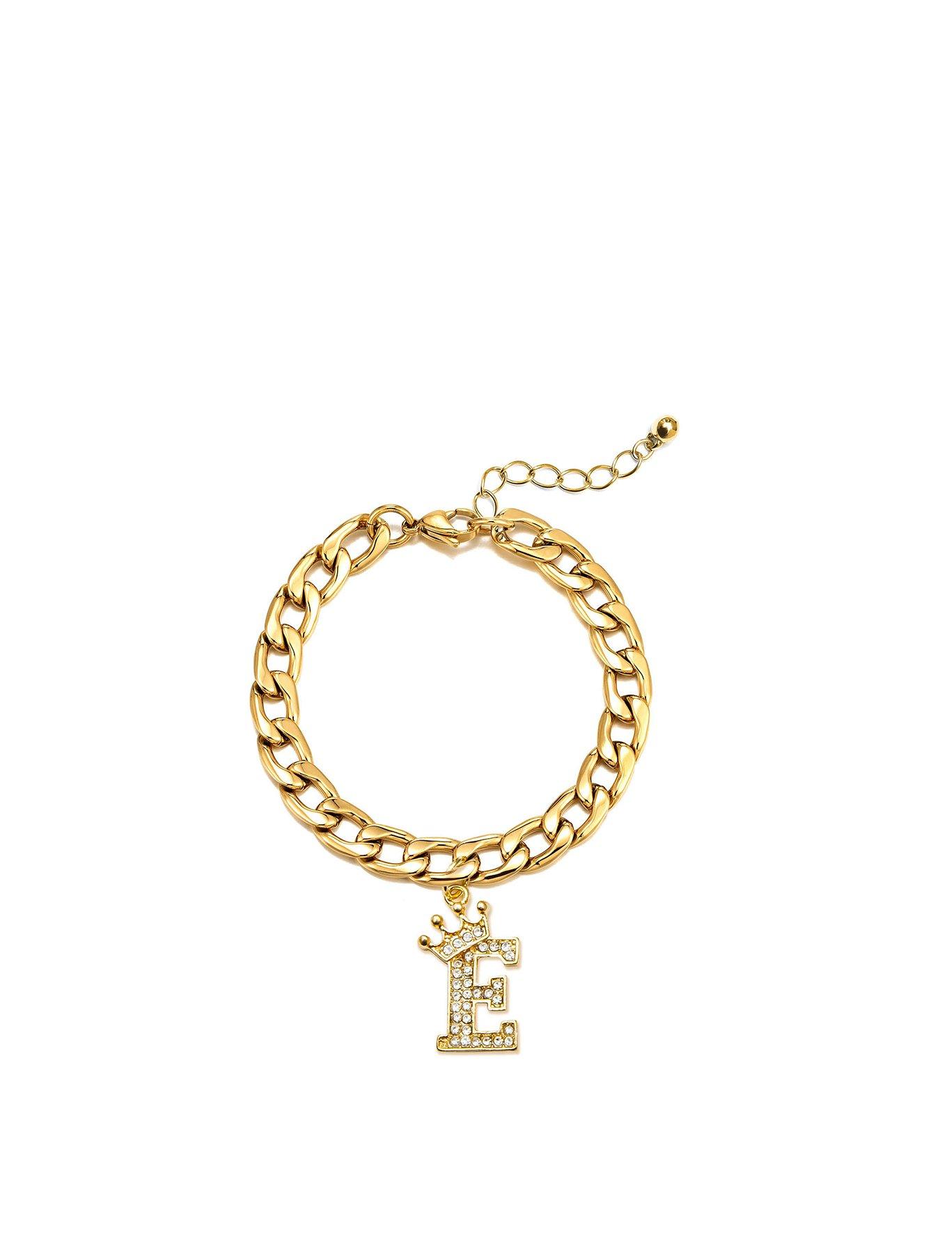  image of the-love-collection-gold-plated-crystal-letter-charm-curb-bracelet