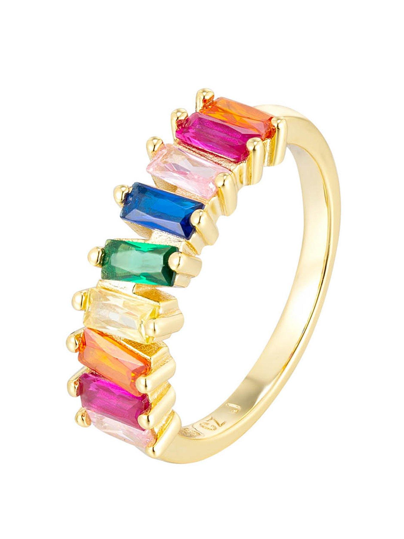 the-love-collection-18ct-gold-plated-sterling-silver-baguette-multicoloured-cz-stones-ring