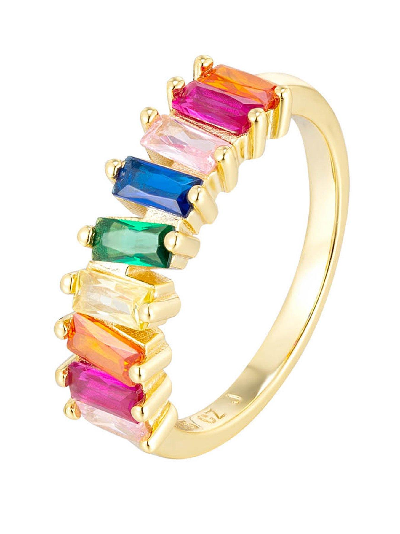 the-love-collection-18ct-gold-plated-sterling-silver-baguette-multicoloured-cz-stones-ring