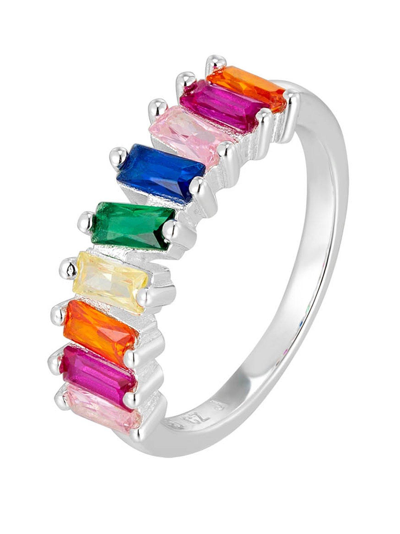 the-love-collection-sterling-silver-baguette-multicoloured-cz-stones-ring