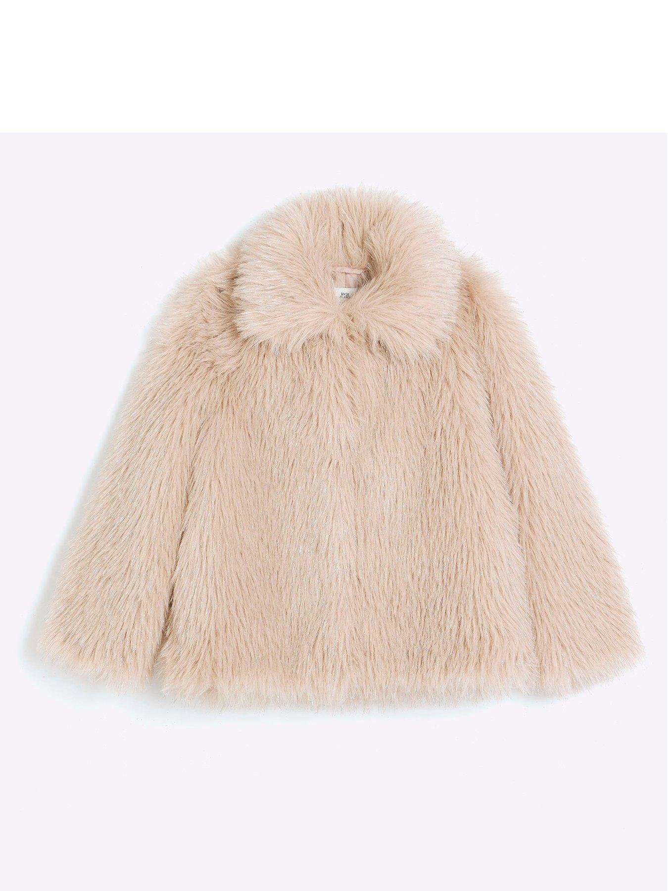 River Island Girls Tinsel Faux Fur Coat - Pink