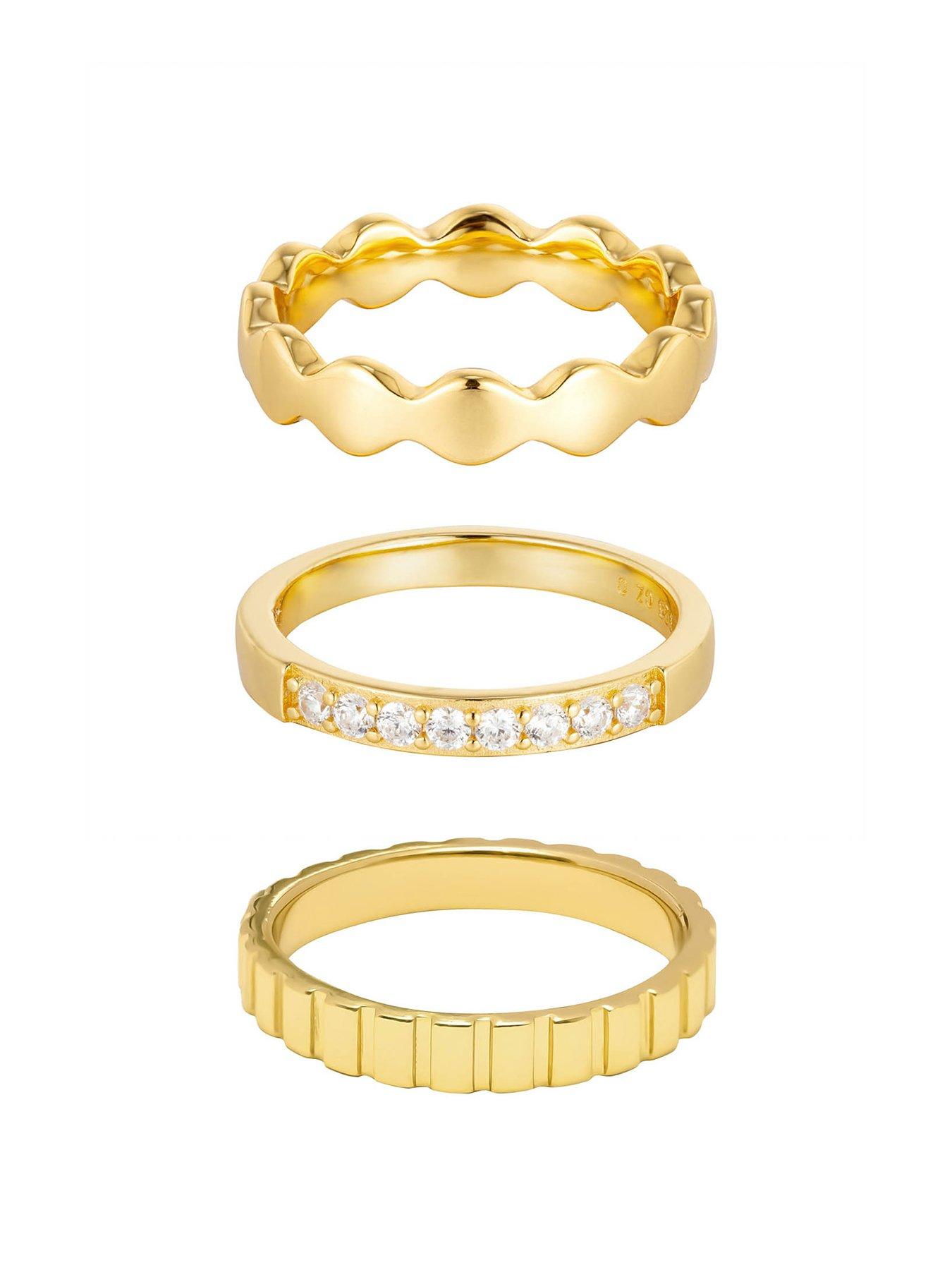 the-love-collection-18ct-gold-plated-sterling-silver-set-of-three-bobble-cz-and-ribbed-rings