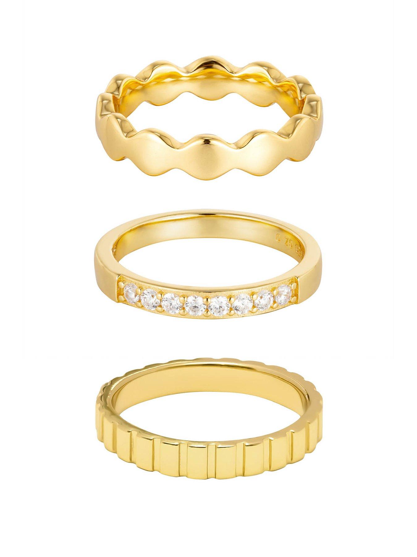 the-love-collection-18ct-gold-plated-sterling-silver-set-of-three-bobble-cz-and-ribbed-rings