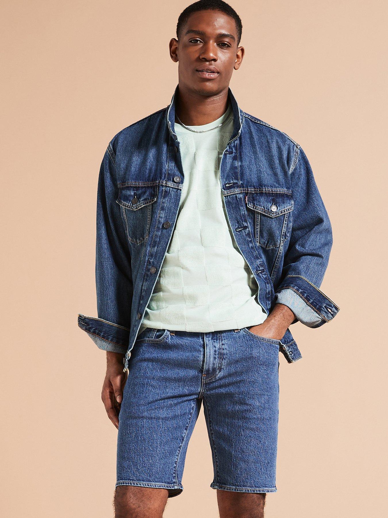 Denim jacket with shorts guys top