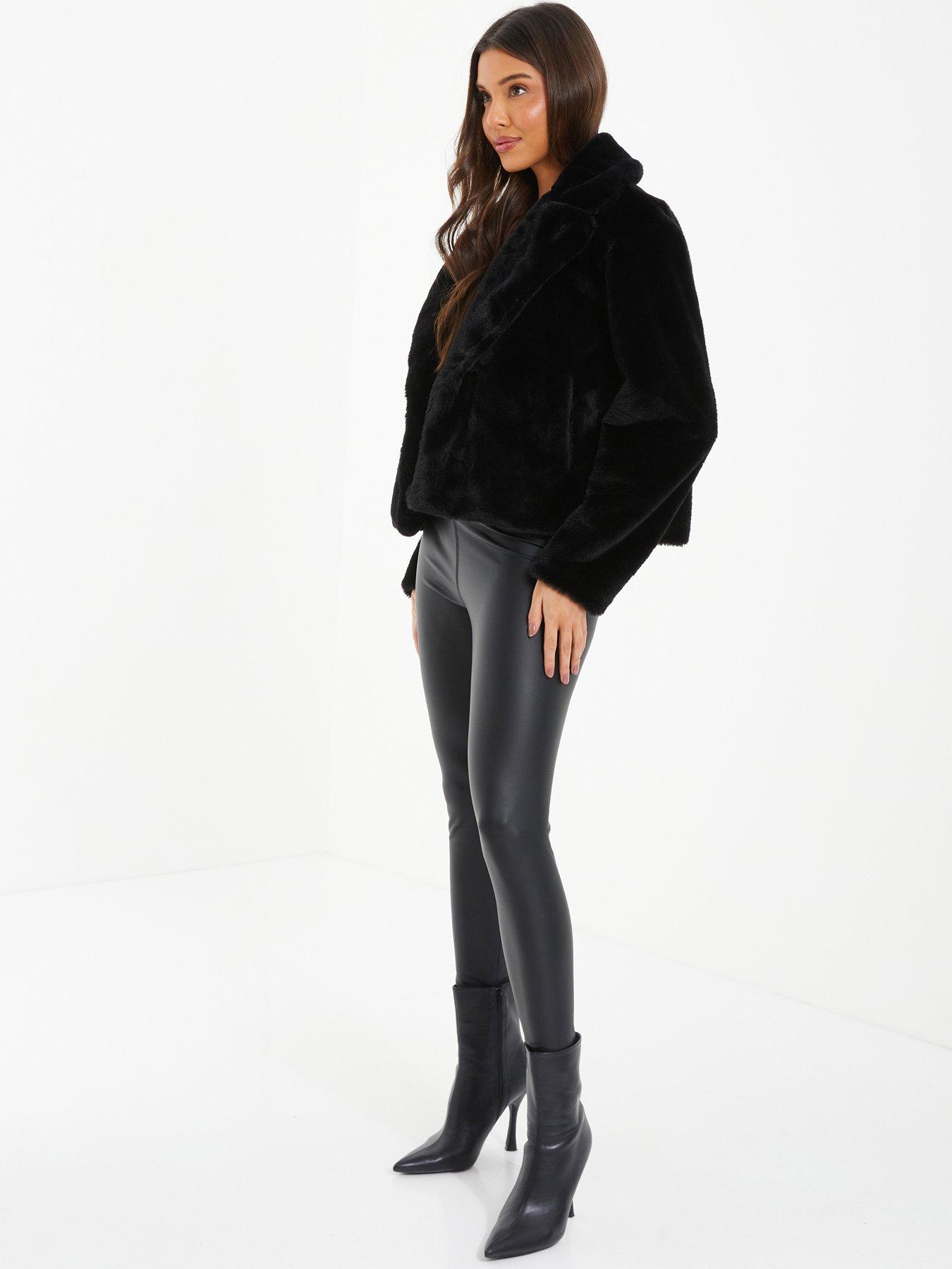 Quiz faux fur jacket black sale