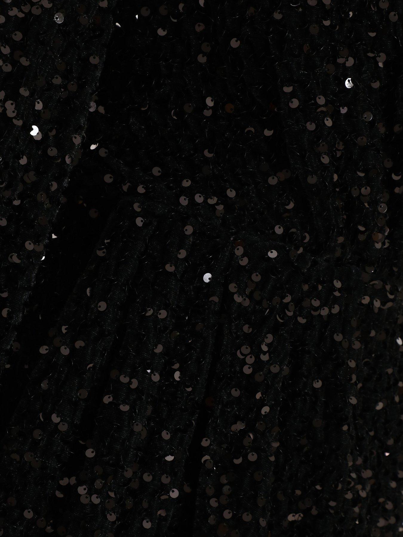  image of quiz-sequin-long-sleeve-mini-dress-black