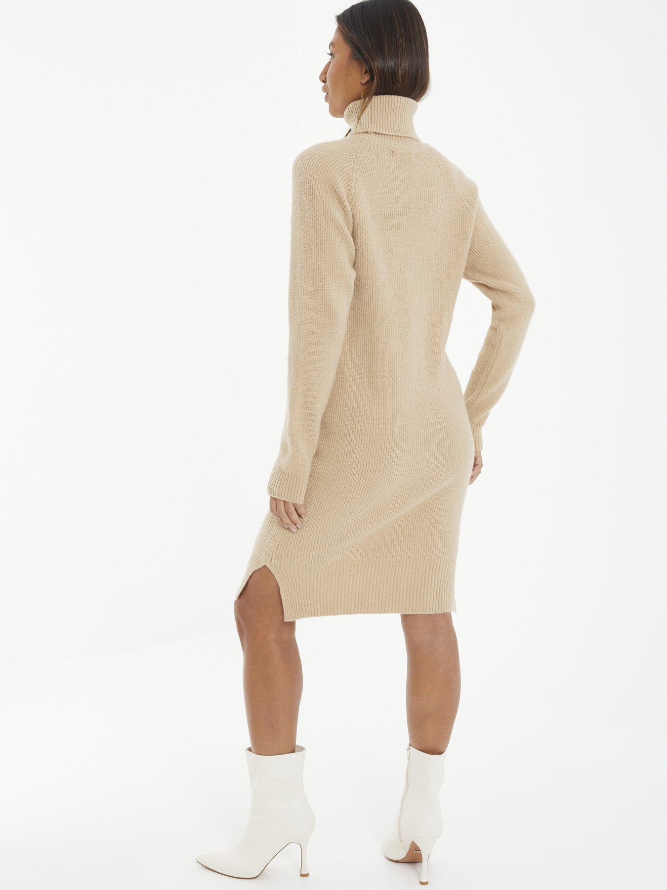 Quiz Camel Knit High Neck Jumper Dress