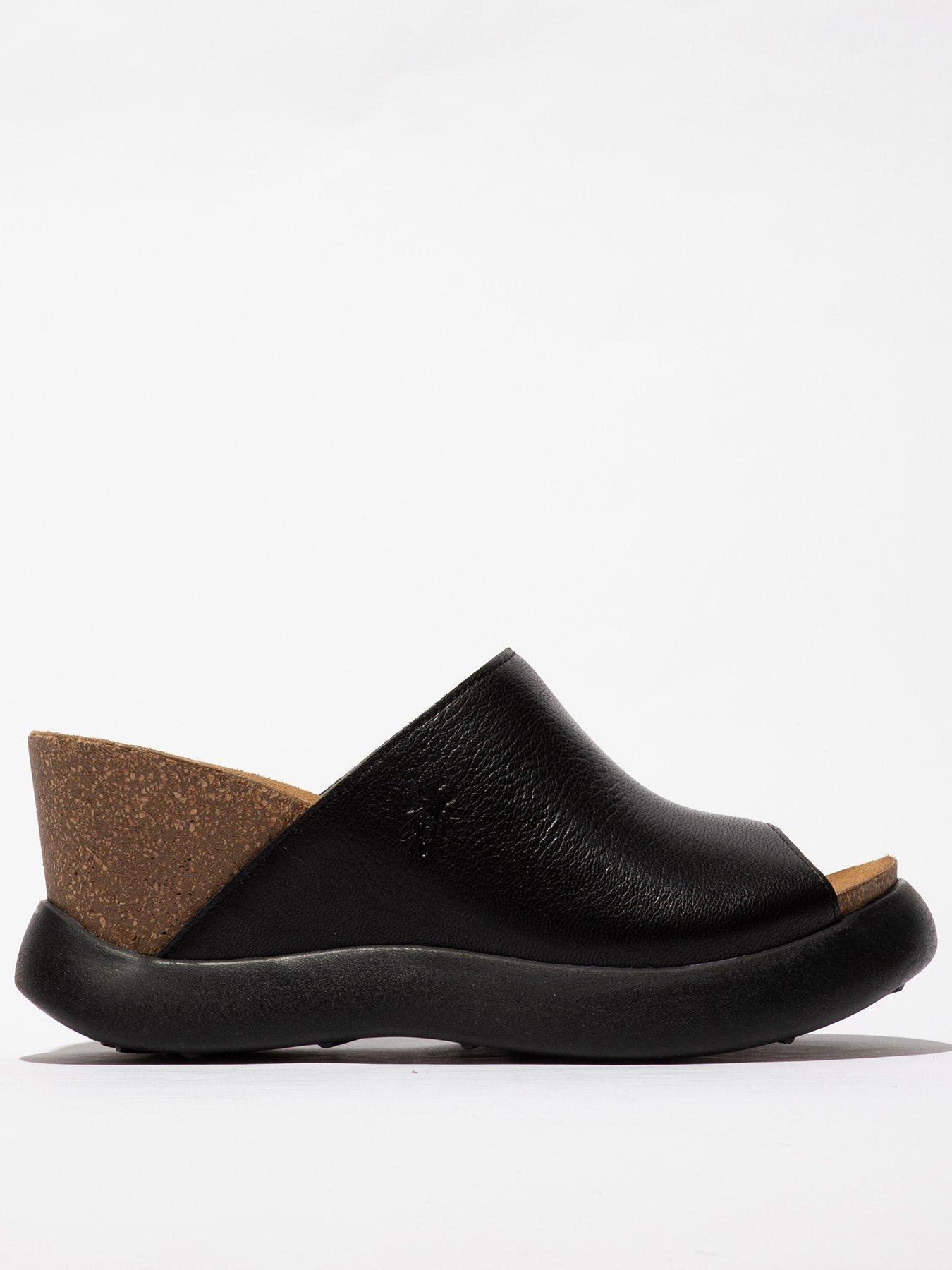 undefined Leather Wedged Slide on Mule - Black