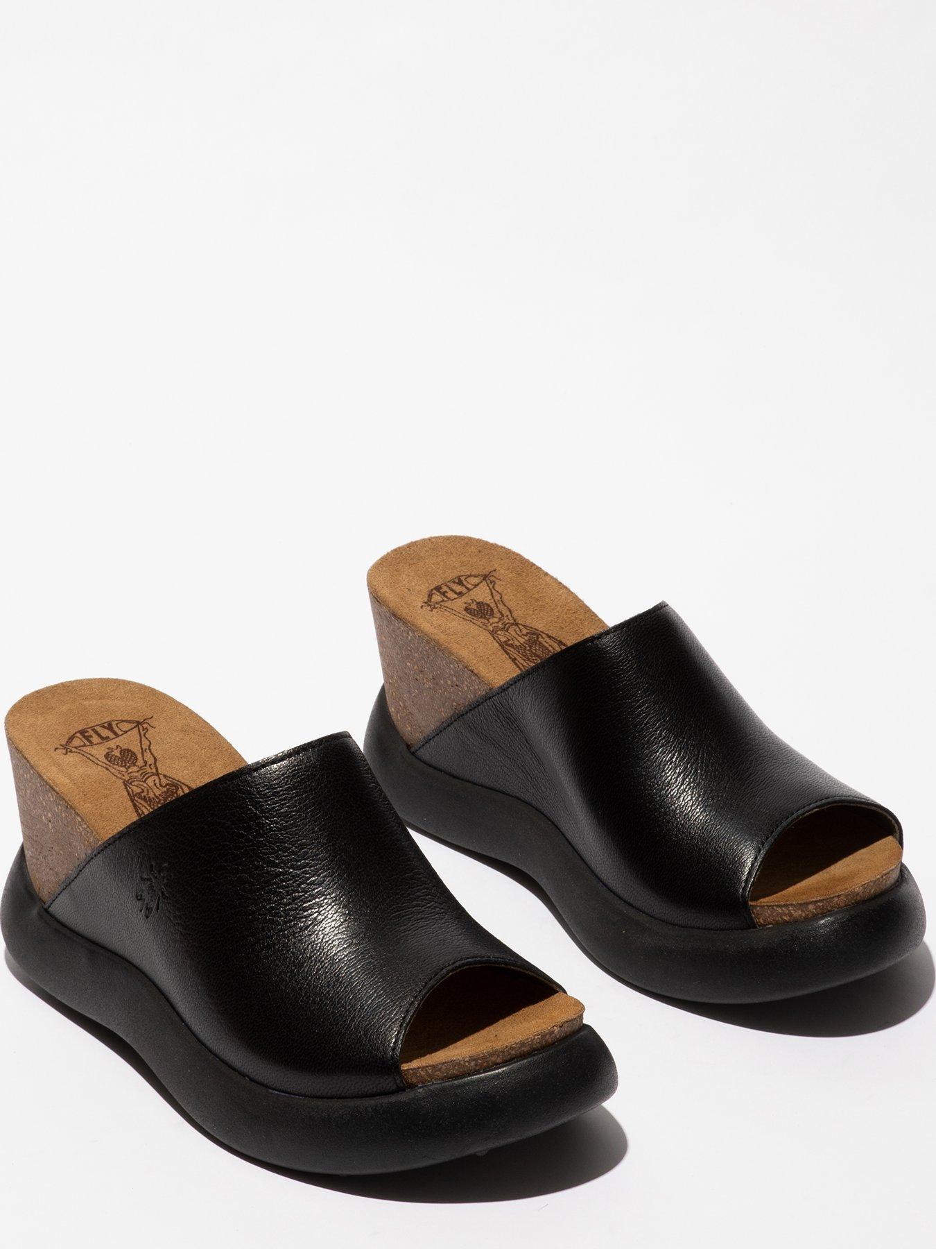 Image 2 of 4 of Fly London Leather Wedged Slide on Mule - Black